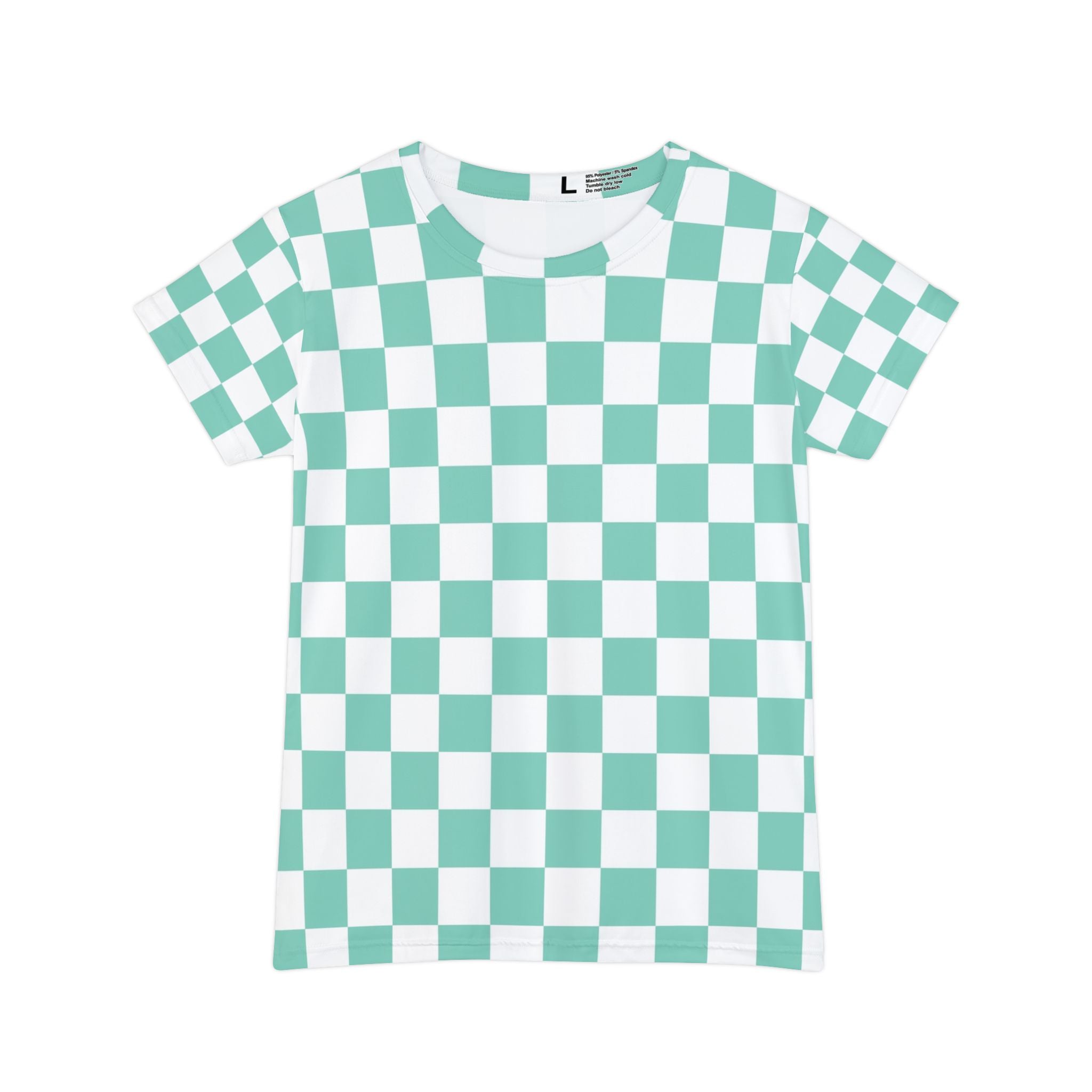 Checkerboard Light Green Women's Short Sleeve Shirt (AOP), Artsulli - Art is Long, Life is Short, All Over Prints, Size, XS, , , , , 18890873682819169039