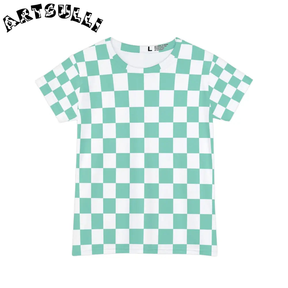 JAKKOUTTHEBXX Checkerboard Light Green Women’s Short Sleeve Shirt