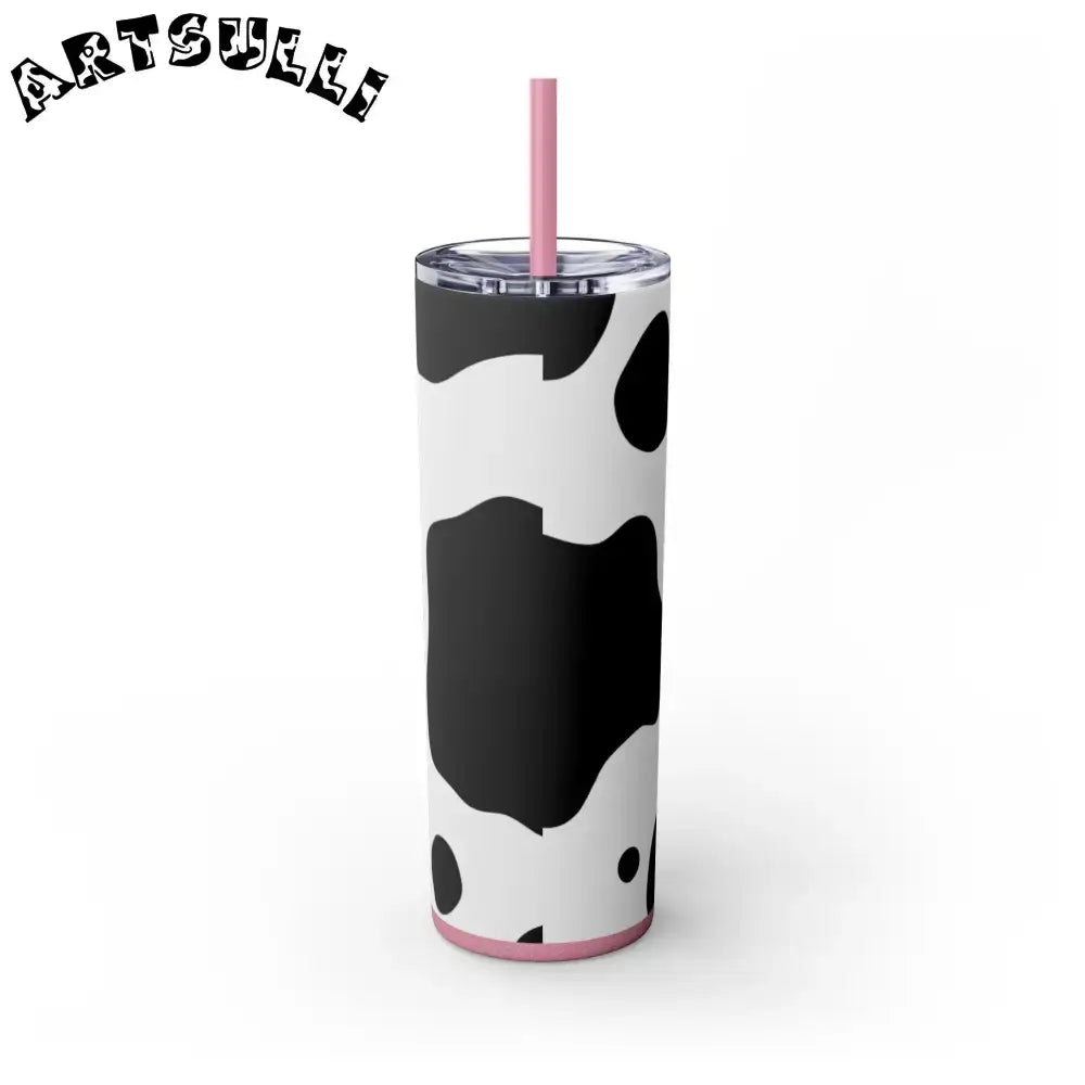 JAKKOUTTHEBXX White cow print skinny tumbler with clear lid