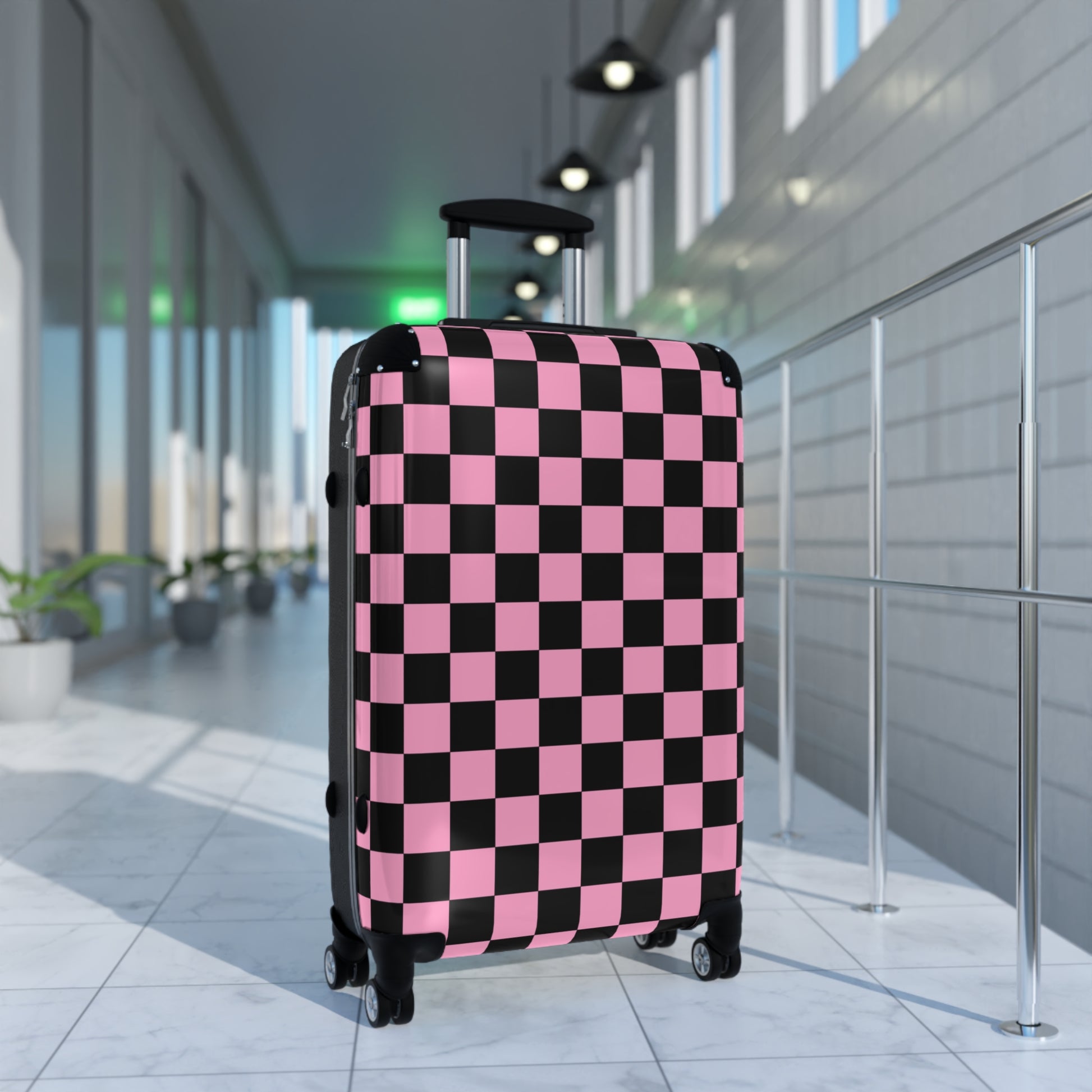 Checkerboard Black and Pink Suitcase, Artsulli - Art is Long, Life is Short, Bags, , , , , , , 