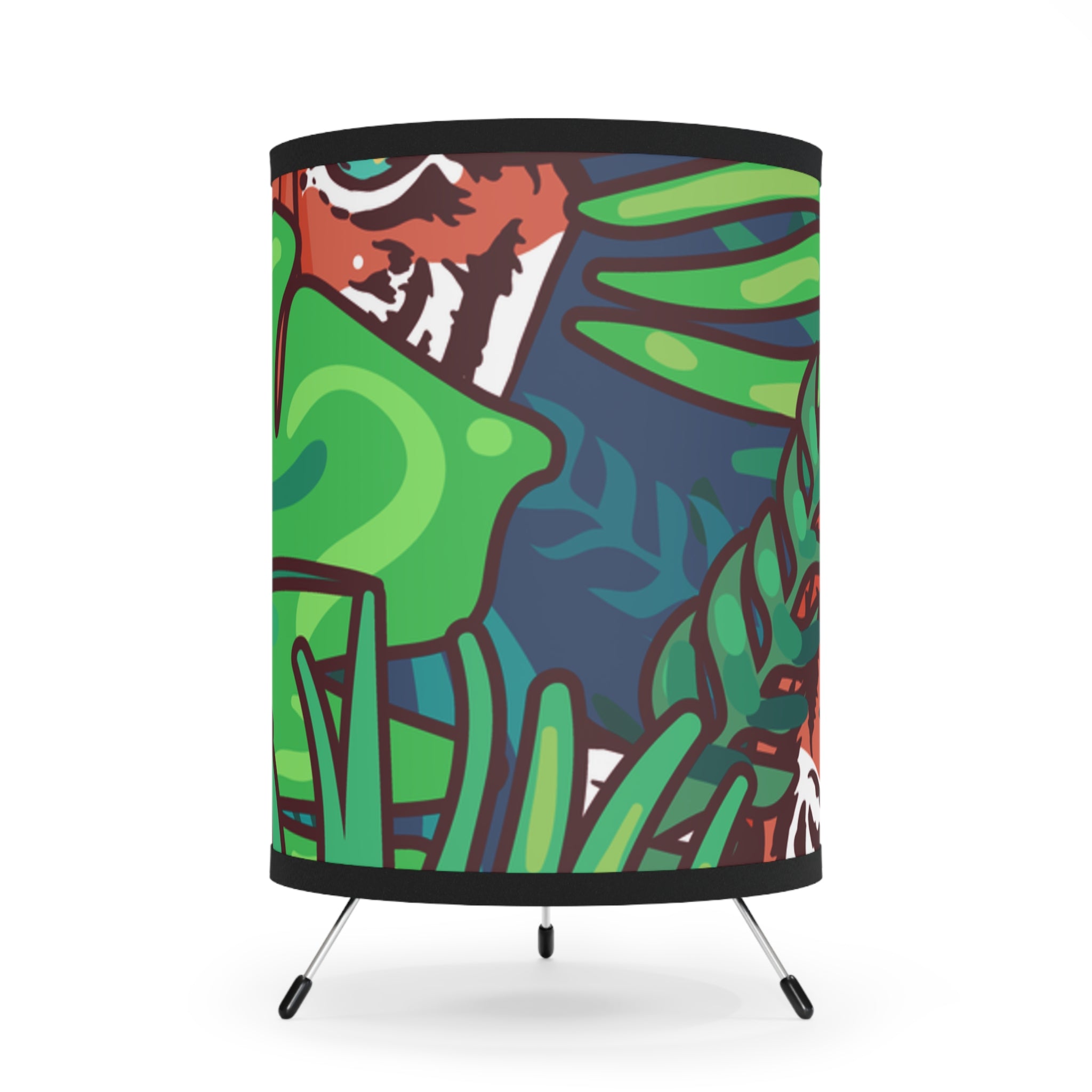 Tropical Jungle Tigers Blue and Green Tripod Lamp with High-Res Printed Shade, US\CA plug, Artsulli - Art is Long, Life is Short, Home Decor, Size, One size, Color, Black, , , 14346784145494