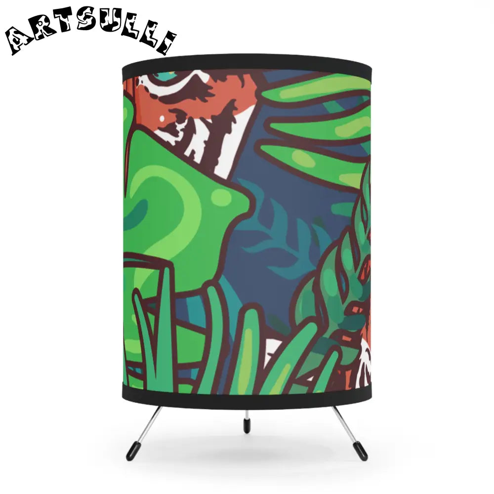 JAKKOUTTHEBXX Tropical Jungle Tigers Blue and Green Tripod Lamp