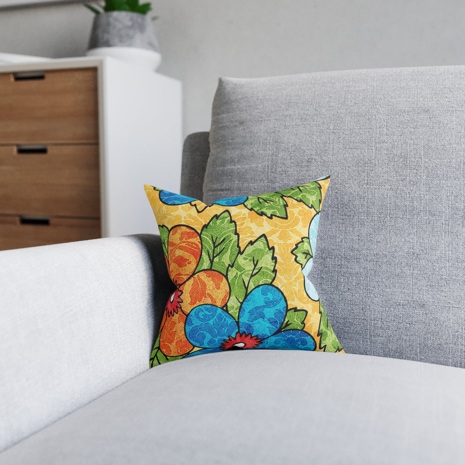 Groovy Yellow Floral Kl Square Pillow, Artsulli - Art is Long, Life is Short, Home Decor, , , , , , , 