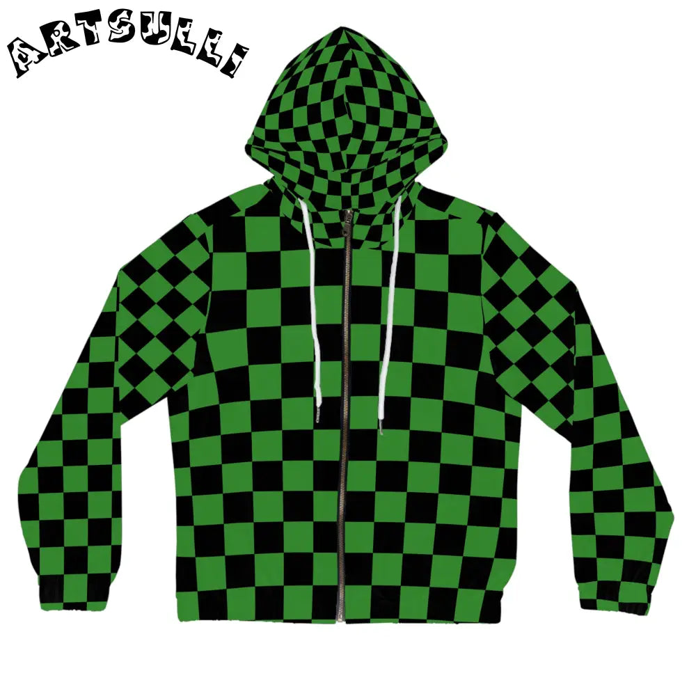 JAKKOUTTHEBXX Checkerboard Green and Black Women’s Full-Zip Hoodie