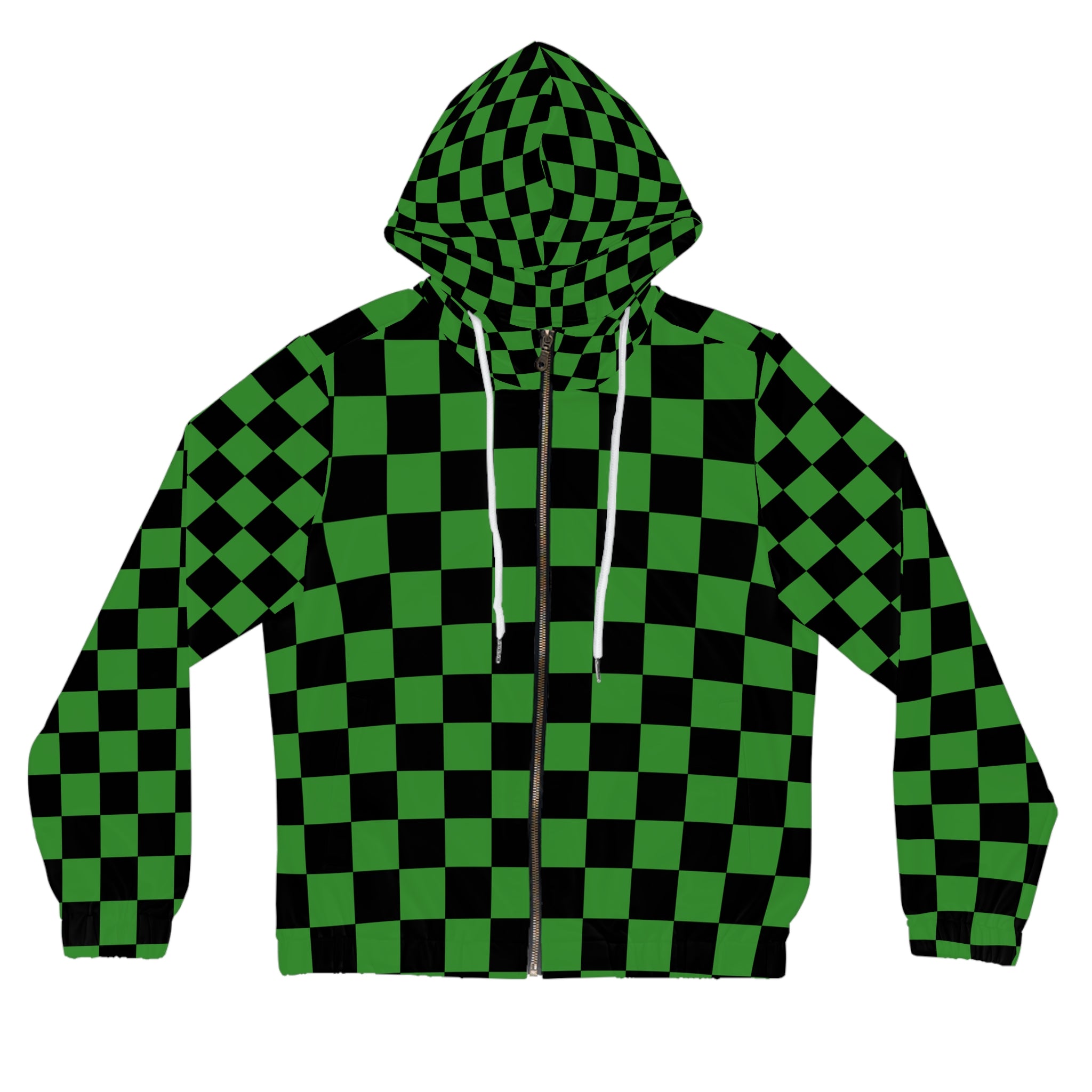 Checkerboard Green and Black Women’s Full-Zip Hoodie (AOP), Artsulli - Art is Long, Life is Short, All Over Prints, Size, XS, Color, White, , , 32421304748545833903