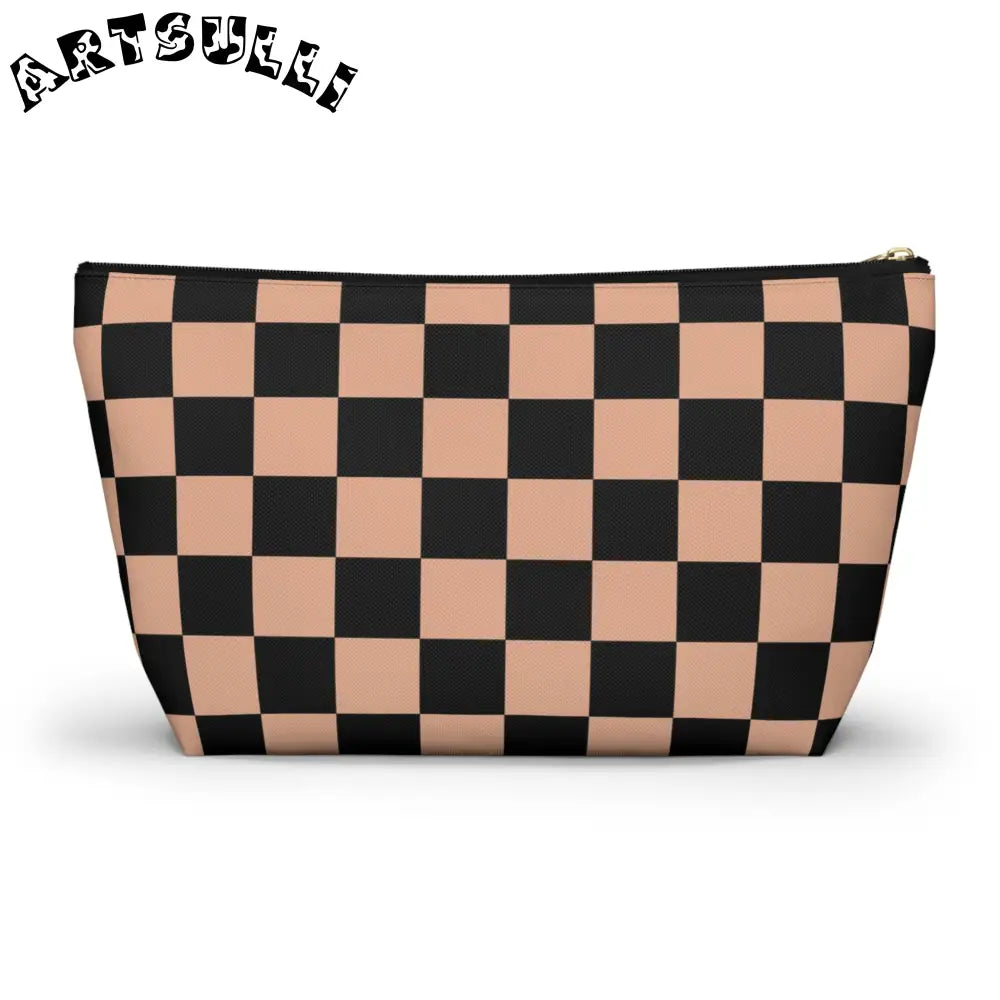 JAKKOUTTHEBXX Checkerboard Soft Orange and Black Accessory Pouch w