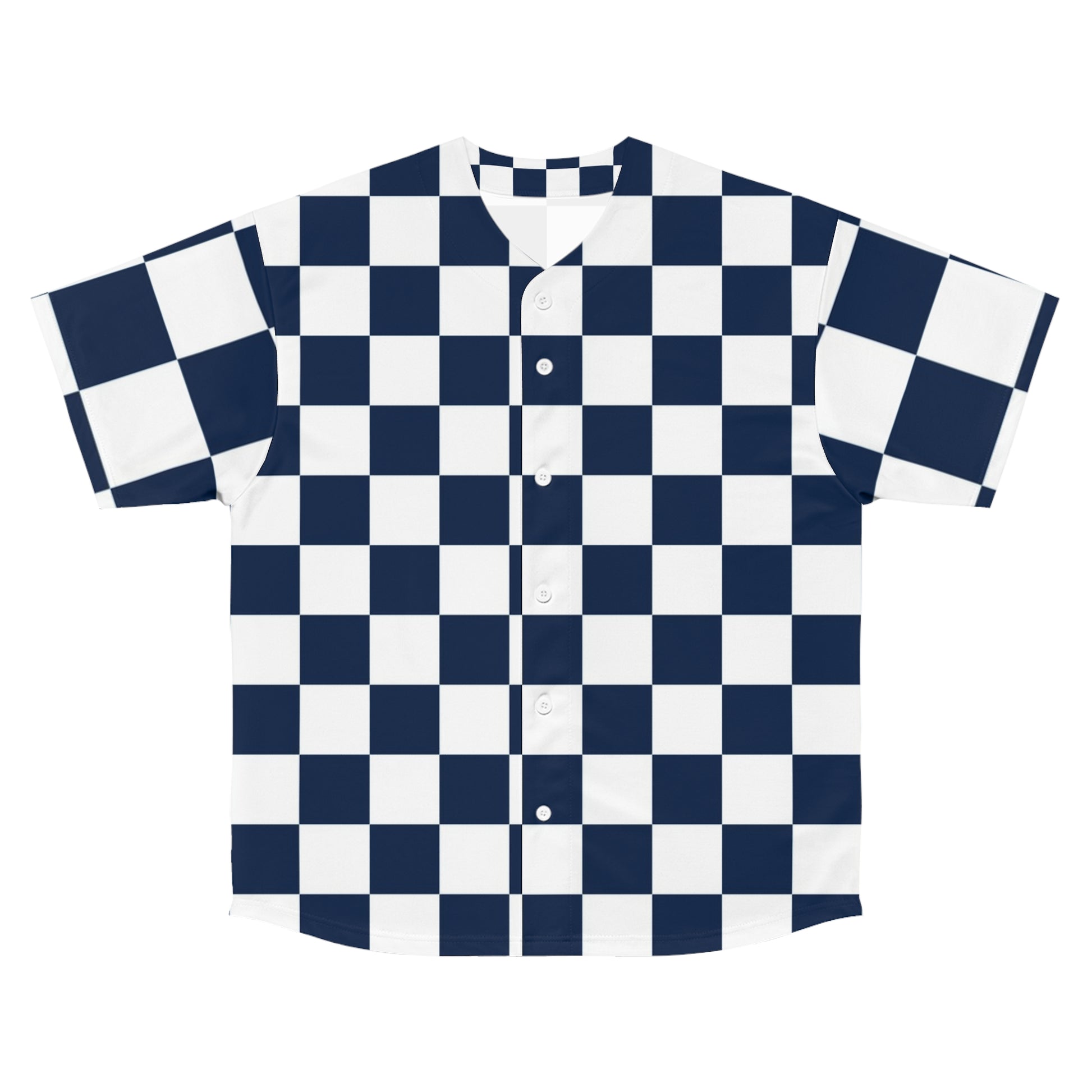 Checkerboard White and Navy Blue Men's Baseball Jersey (AOP), Artsulli - Art is Long, Life is Short, All Over Prints, Size, S, Color, Seam thread color automatically matched to design, , , 15025893050360919729