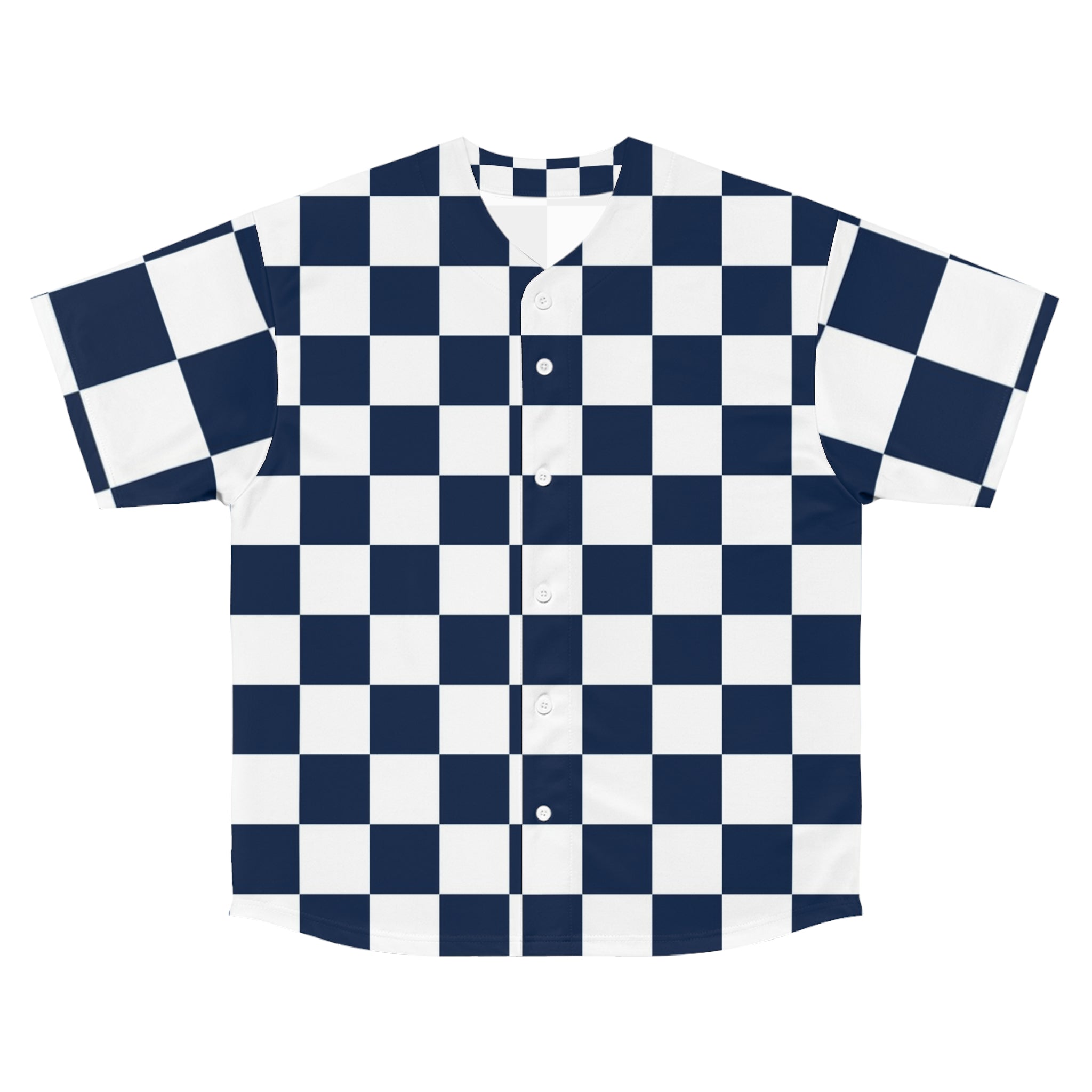 Checkerboard White and Navy Blue Men's Baseball Jersey (AOP), Artsulli - Art is Long, Life is Short, All Over Prints, Size, S, Color, Seam thread color automatically matched to design, , , 15025893050360919729