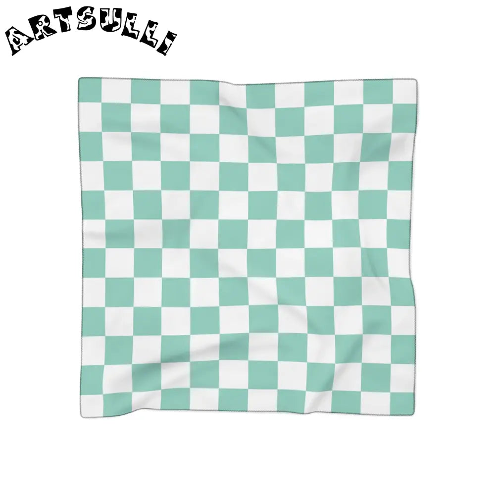 JAKKOUTTHEBXX Checkerboard Light Green Poly Scarf JAKKOUTTHEBXX