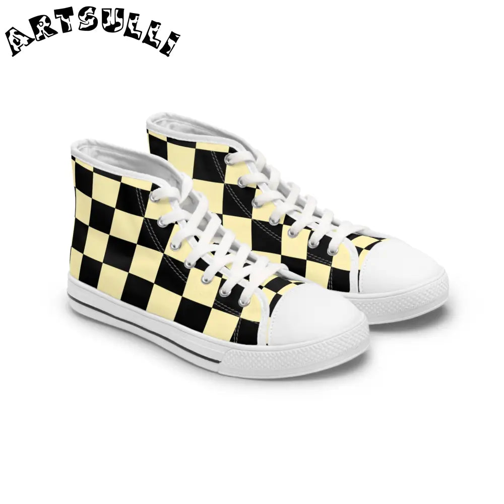 JAKKOUTTHEBXX Checkerboard Black and Yellow Women’s High Top
