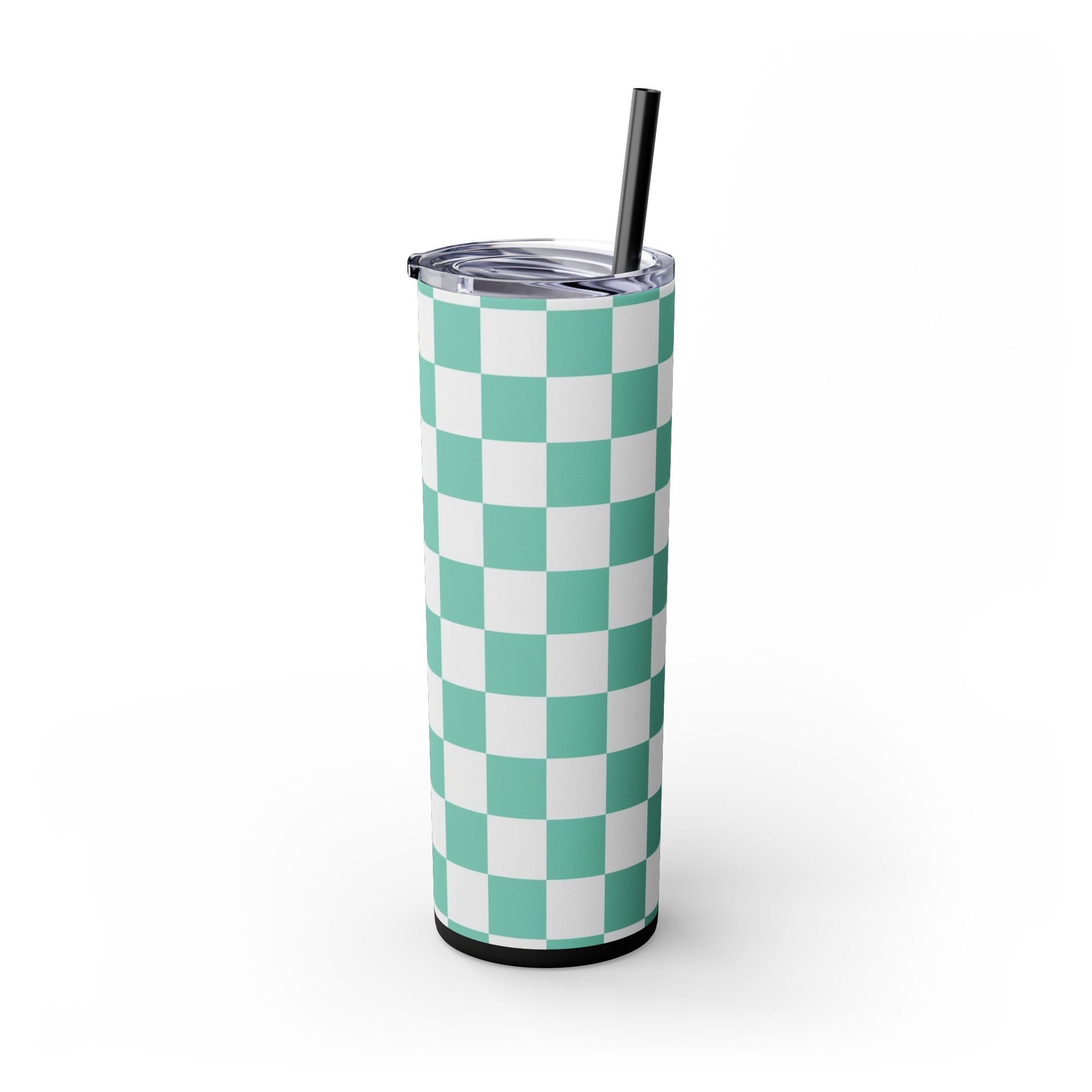 Checkerboard Light Green Skinny Tumbler with Straw, 20oz, Artsulli - Art is Long, Life is Short, Mug, , , , , , , 