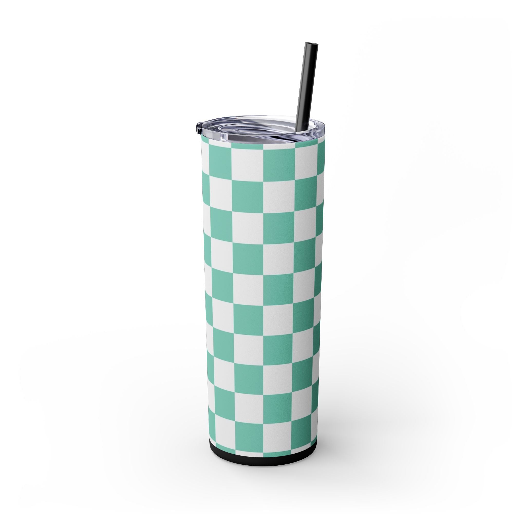 Checkerboard Light Green Skinny Tumbler with Straw, 20oz, Artsulli - Art is Long, Life is Short, Mug, , , , , , , 
