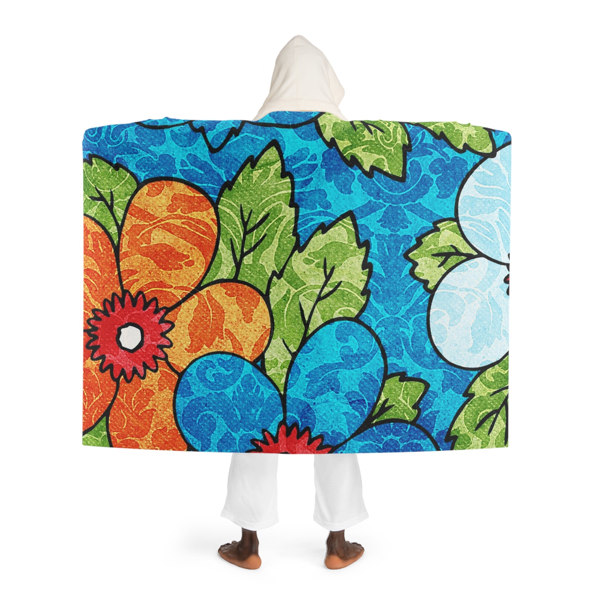 Blue Orange Groovy Hooded Sherpa Fleece Blanket, Artsulli - Art is Long, Life is Short, All Over Prints, , , , , , , 