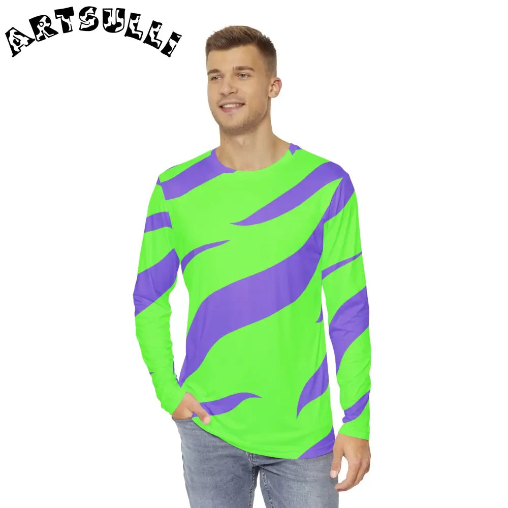 JAKKOUTTHEBXX Tyrannosaurus Print Green and Purple Men’s Long Sleeve
