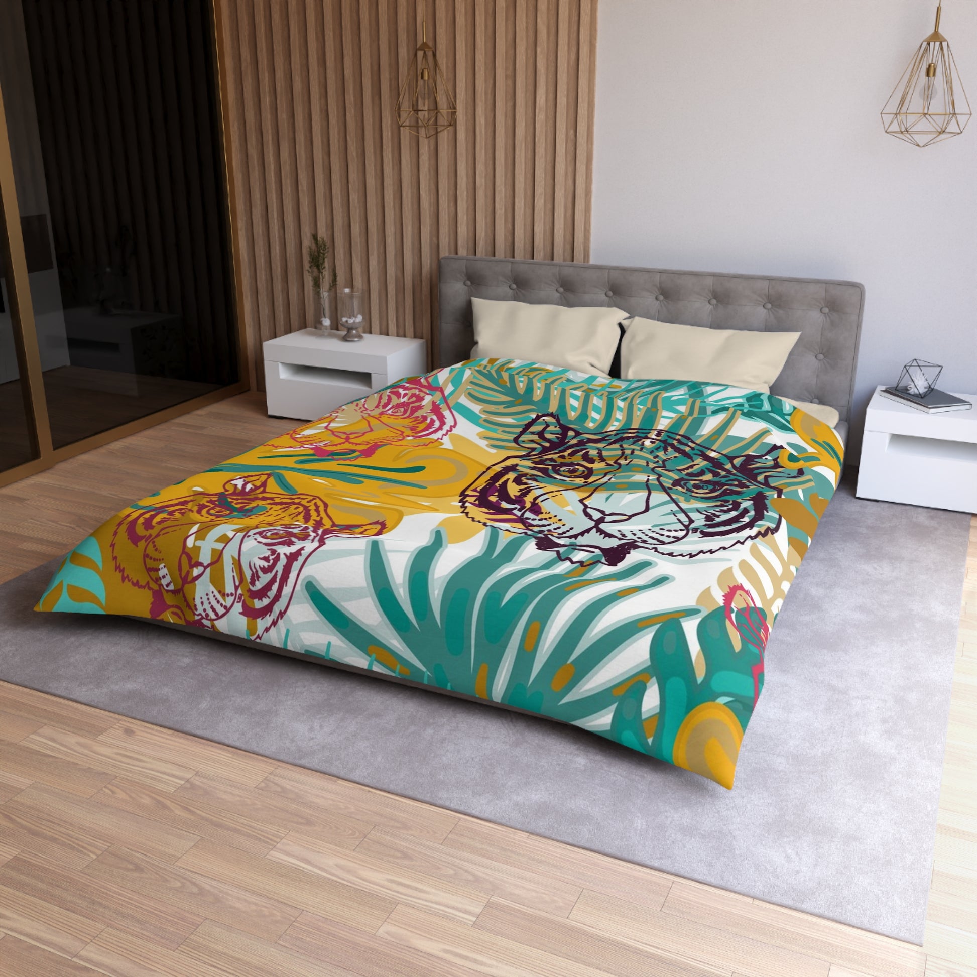 Tropical Jungle Tigers Brown and Green Microfiber Duvet Cover, Artsulli - Art is Long, Life is Short, Home Decor, , , , , , , 