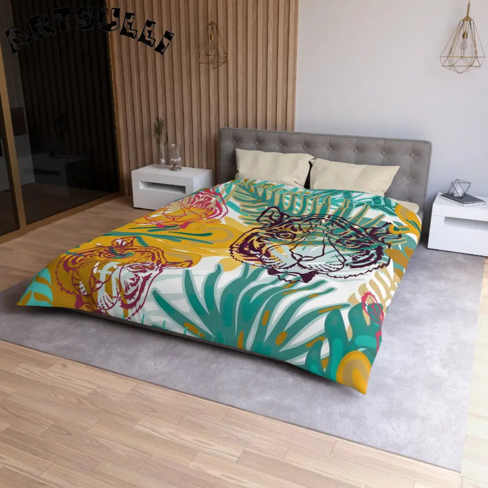 JAKKOUTTHEBXX Tropical Jungle Tigers Brown and Green Microfiber