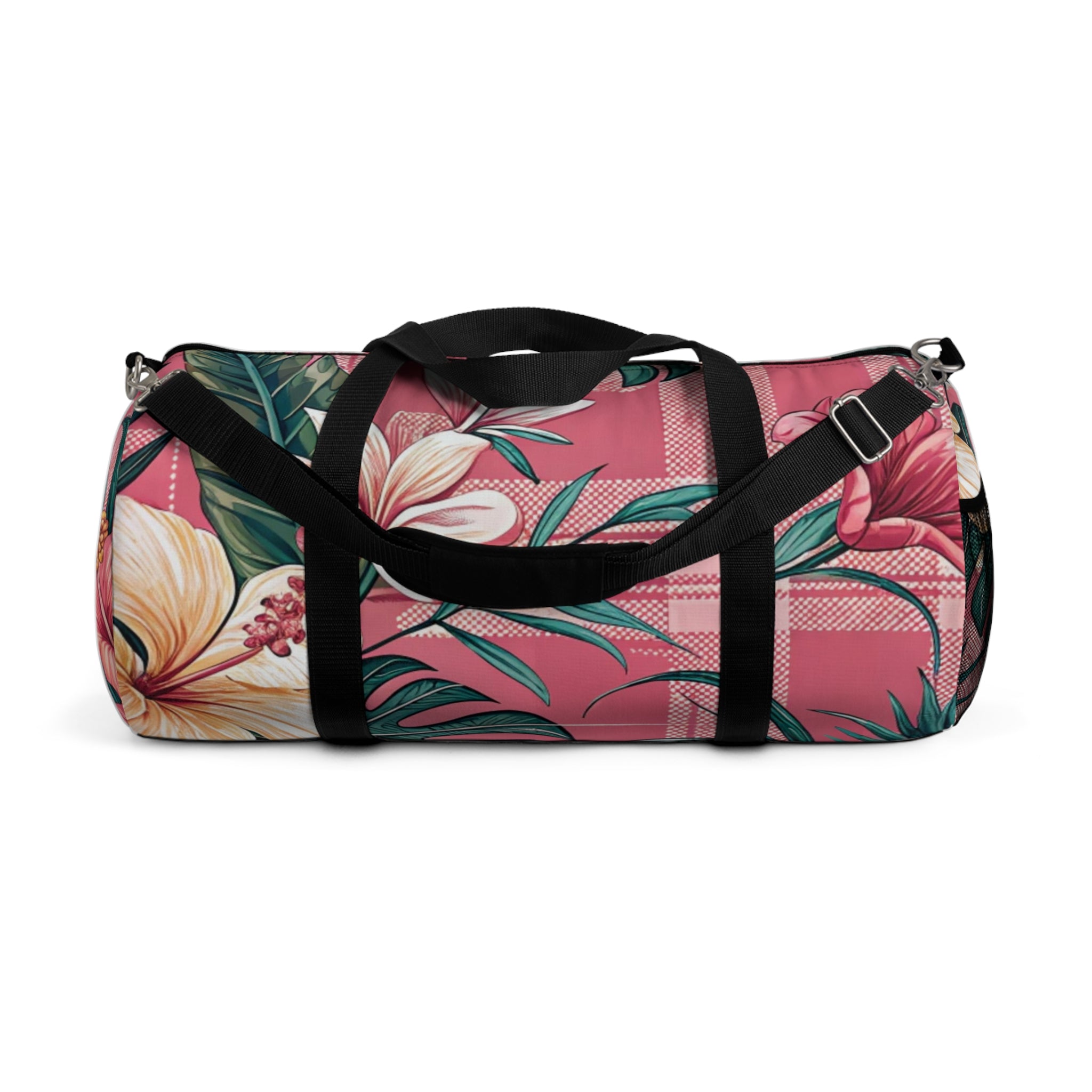 Plaid x Floral Burgundy and Green Duffel Bag, Artsulli - Art is Long, Life is Short, Bags, Size, Large, , , , , 94018174956687