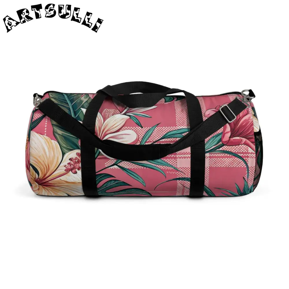 JAKKOUTTHEBXX Plaid x Floral Burgundy and Green Duffel Bag
