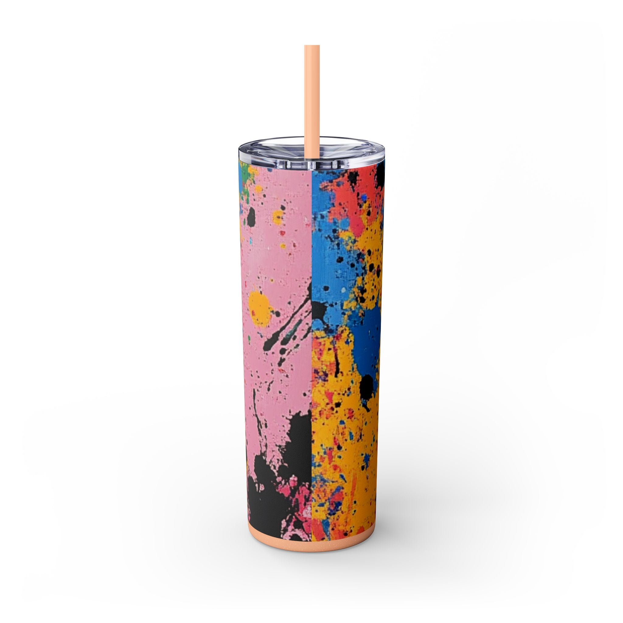 The Colors Of Paint Splatter Skinny Tumbler with Straw, 20oz, Artsulli - Art is Long, Life is Short, Mug, , , , , , , 