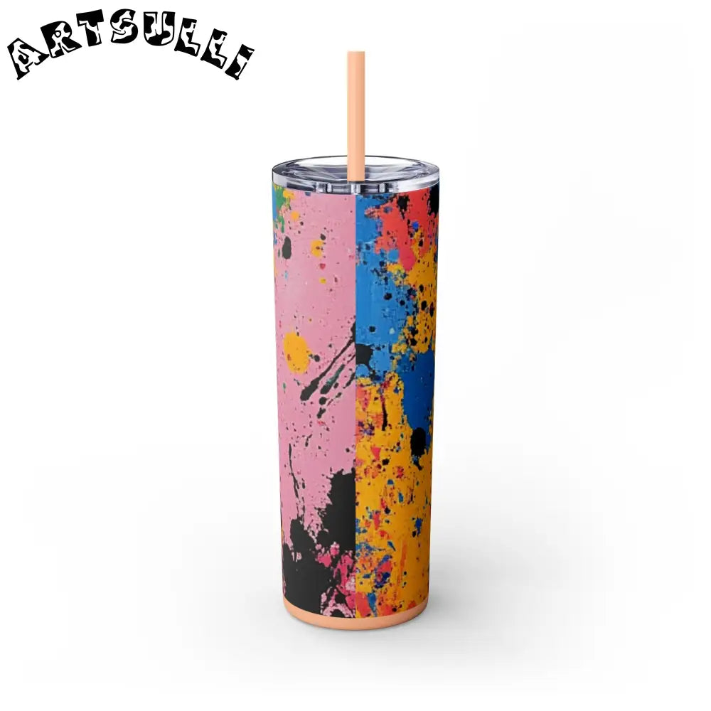 JAKKOUTTHEBXX The Colors Of Paint Splatter Skinny Tumbler with Straw