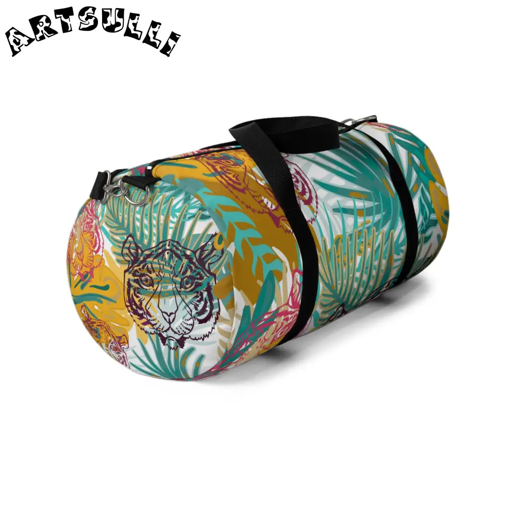 JAKKOUTTHEBXX Tropical Jungle Tigers Brown and Green Duffel Bag
