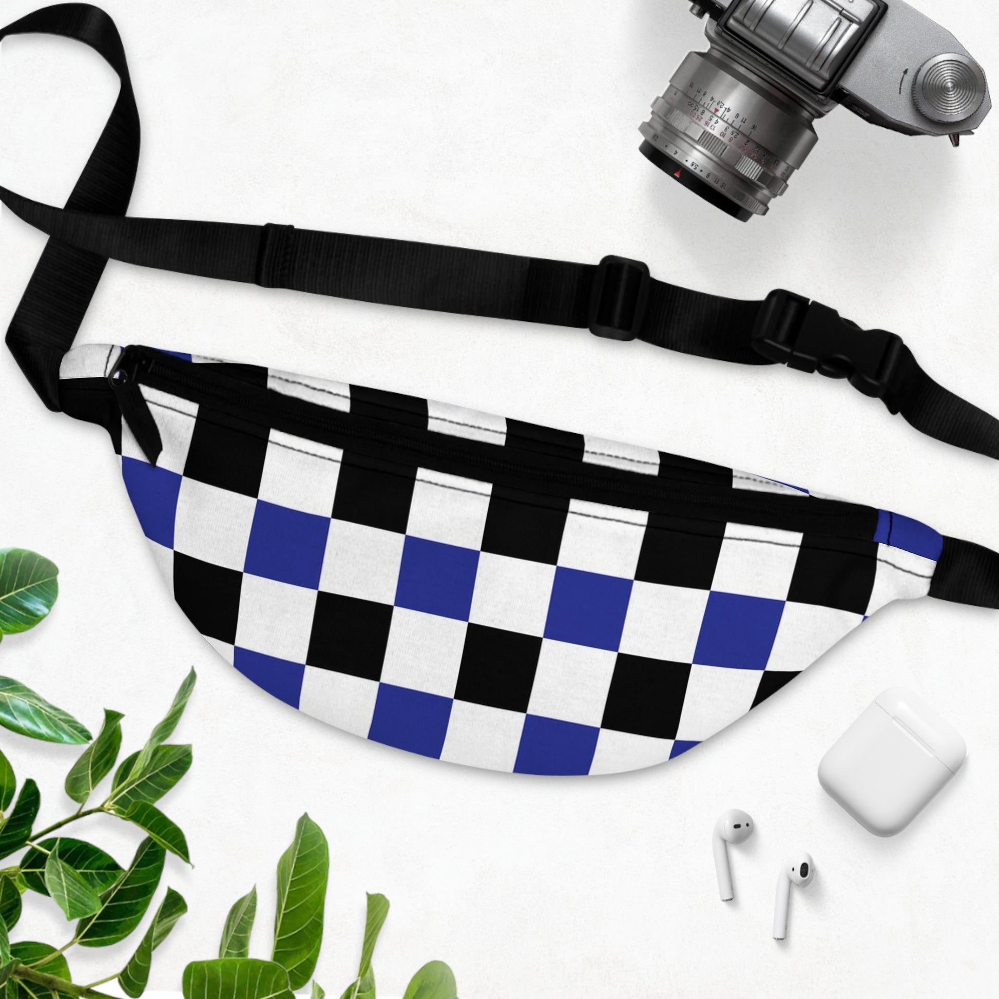 Checkerboard Blue White and Black Fanny Pack, Artsulli - Art is Long, Life is Short, Bags, , , , , , , 
