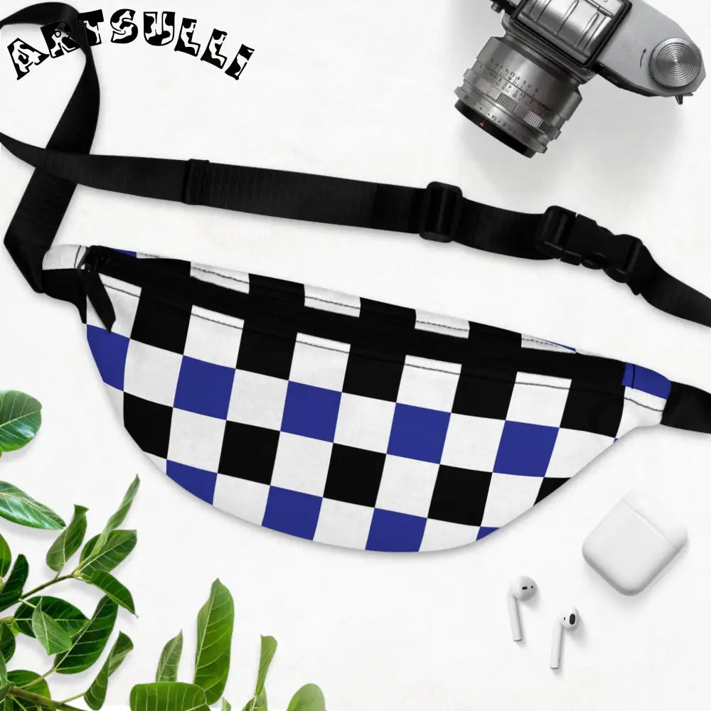 JAKKOUTTHEBXX Checkerboard Blue White and Black Fanny Pack