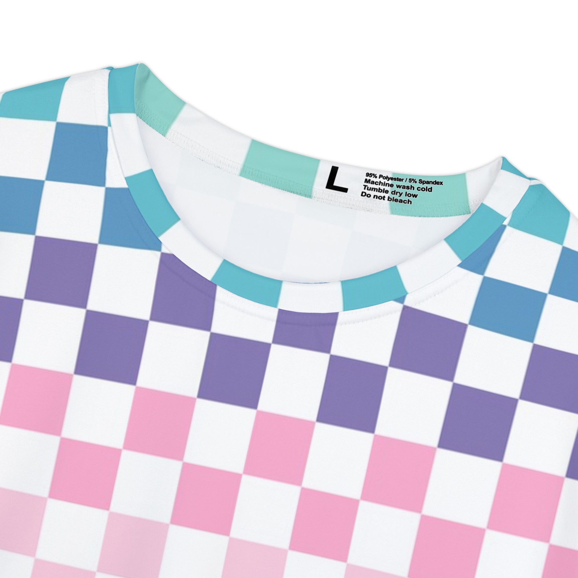 Vaporwave Rainbow  Checkerboard Multi-Color Women's Short Sleeve Shirt (AOP), Artsulli - Art is Long, Life is Short, All Over Prints, , , , , , , 