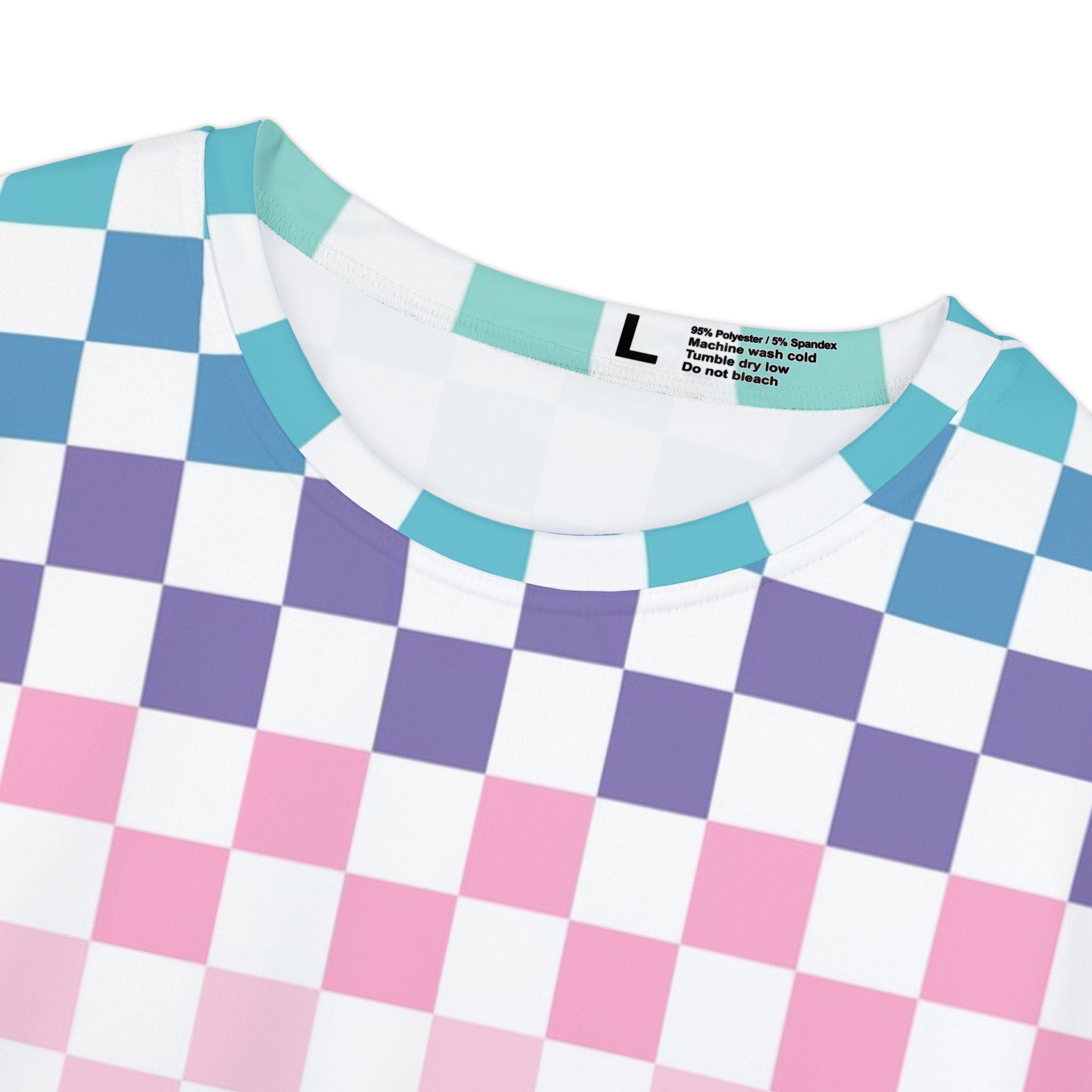 Vaporwave Rainbow  Checkerboard Multi-Color Women's Short Sleeve Shirt (AOP), Artsulli - Art is Long, Life is Short, All Over Prints, , , , , , , 