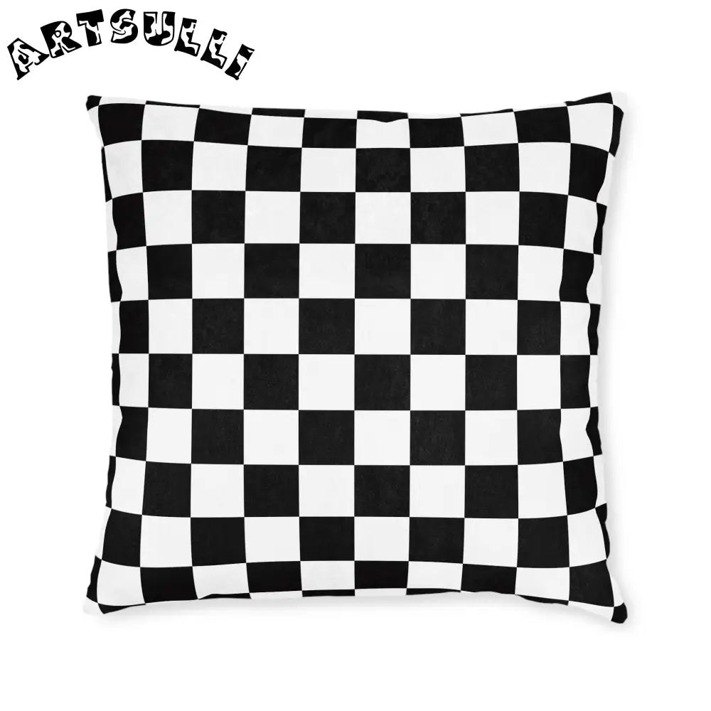 JAKKOUTTHEBXX Checkerboard Black and White Square Pillow