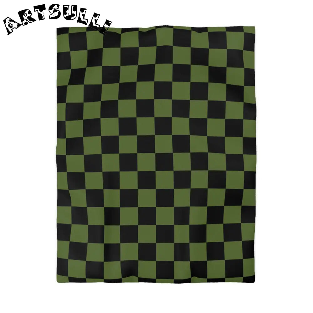 JAKKOUTTHEBXX Checkerboard Olive Green and Black Microfiber Duvet