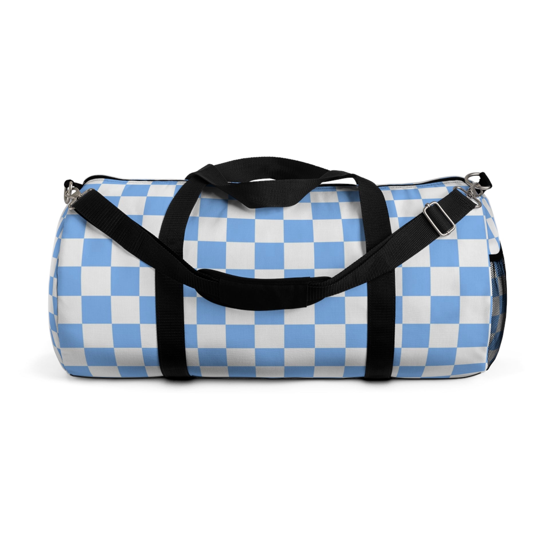 Checkerboard II White and Light Blue Duffel Bag, Artsulli - Art is Long, Life is Short, Bags, Size, Large, , , , , 27253398332112440032