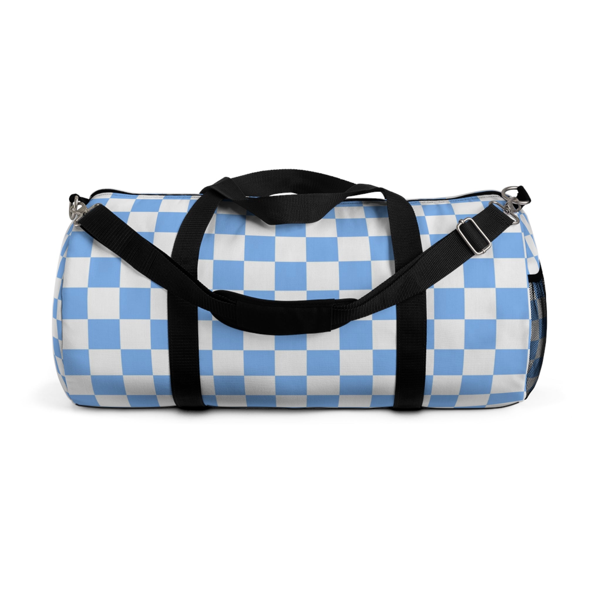 Checkerboard II White and Light Blue Duffel Bag, Artsulli - Art is Long, Life is Short, Bags, Size, Large, , , , , 27253398332112440032