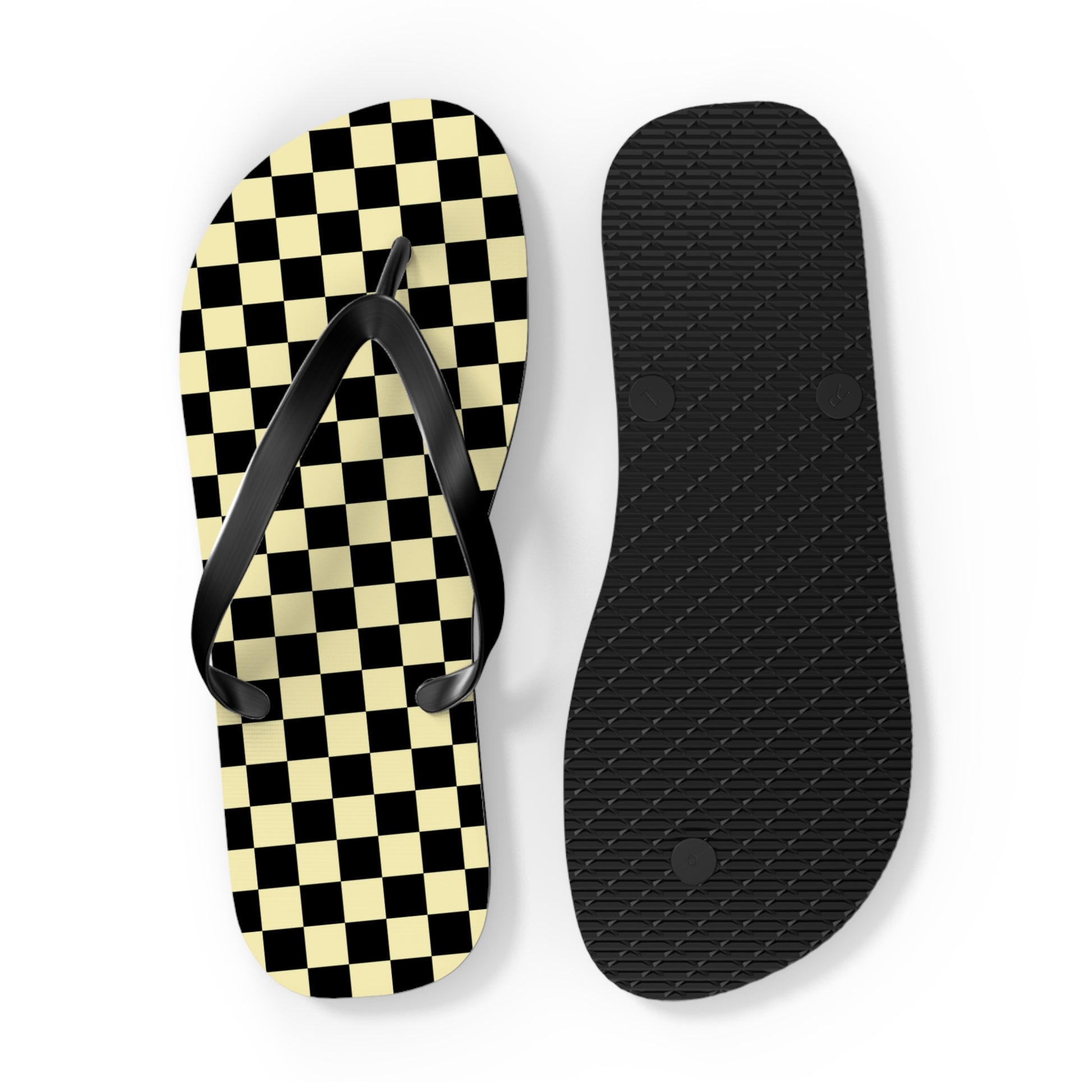 Checkerboard Black and Yellow Flip Flops, Artsulli - Art is Long, Life is Short, Shoes, , , , , , , 