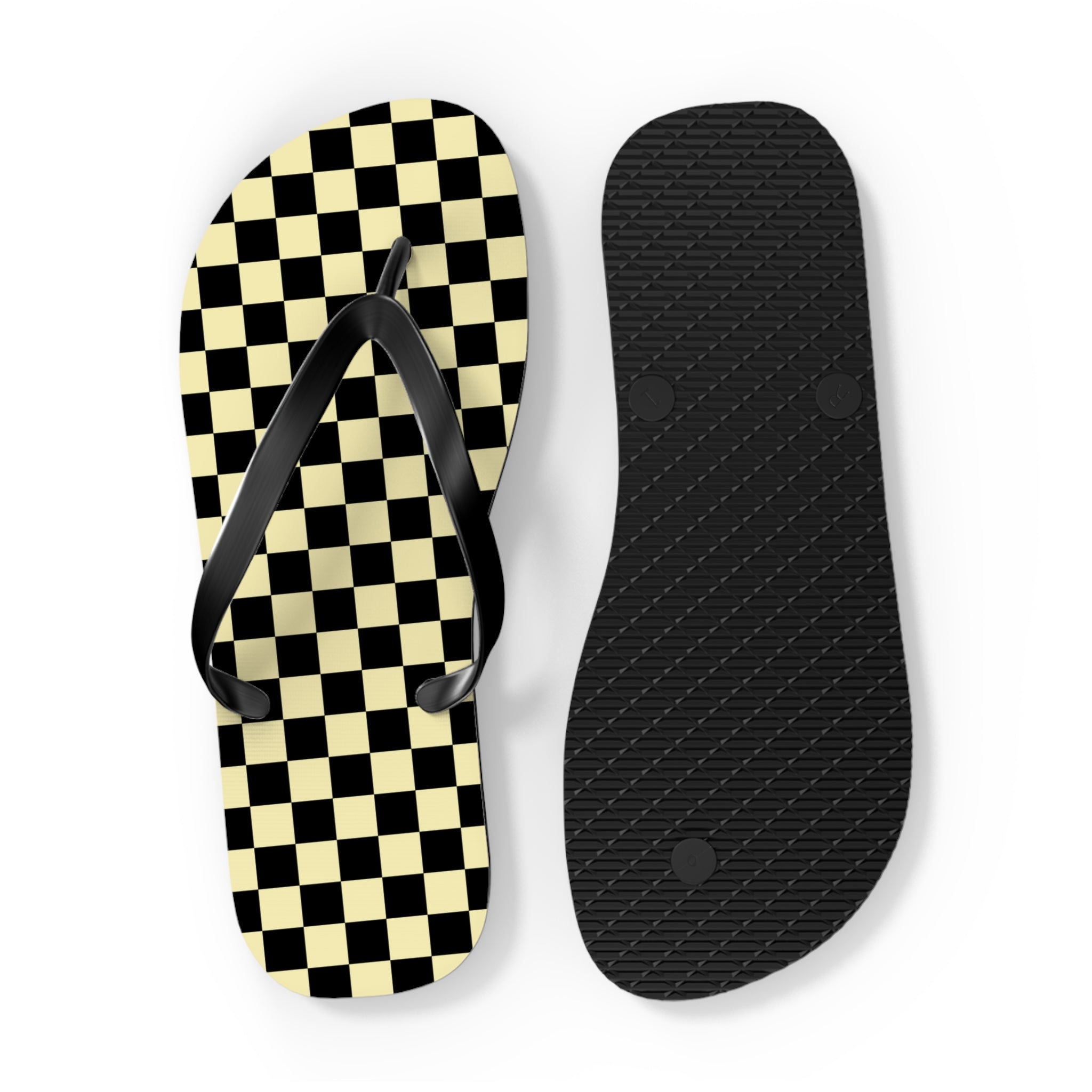 Checkerboard Black and Yellow Flip Flops, Artsulli - Art is Long, Life is Short, Shoes, , , , , , , 