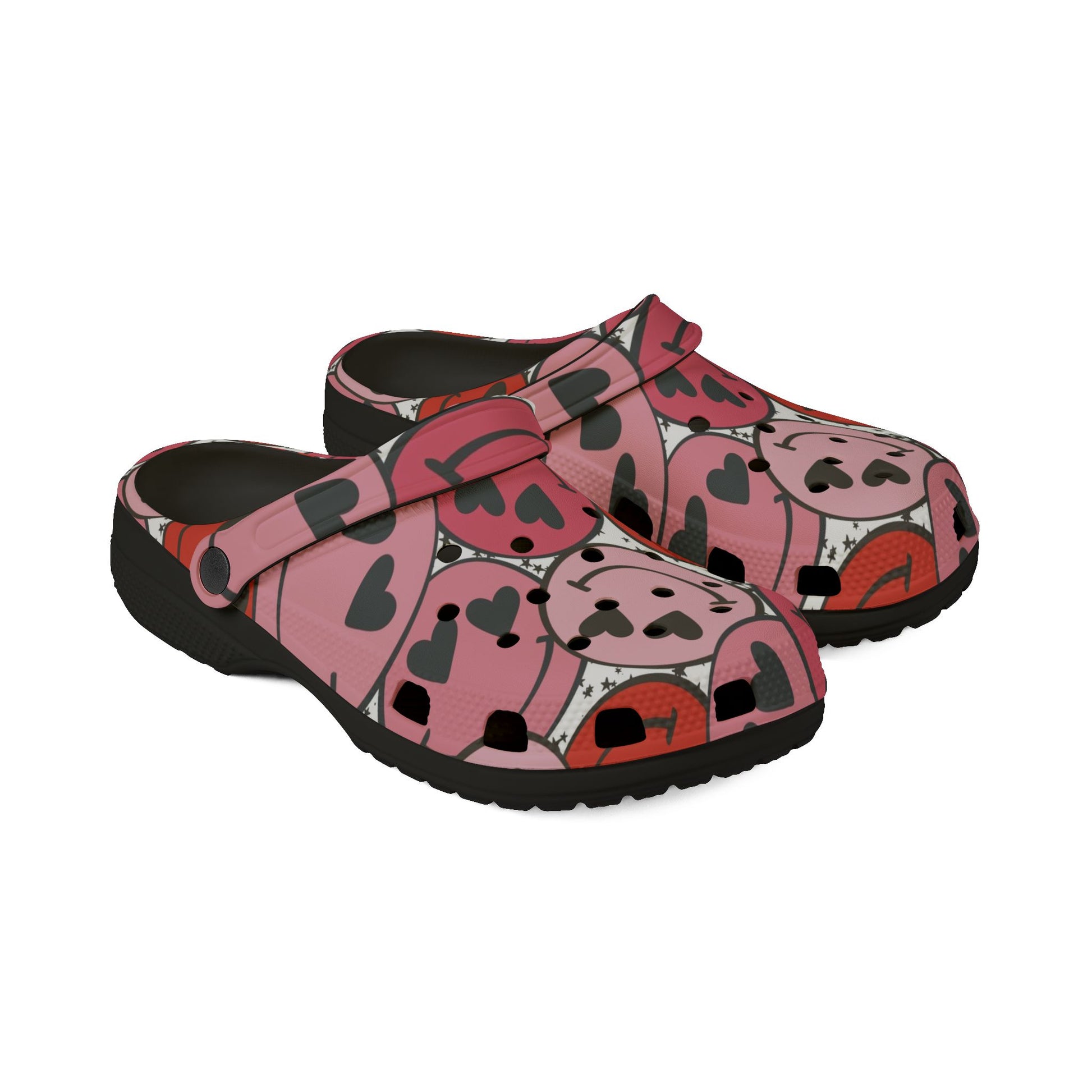 Smiley Face x Heart Eyes Pink and Red EVA Foam Rubber Shoes (AOP), Artsulli - Art is Long, Life is Short, Shoes, , , , , , , 