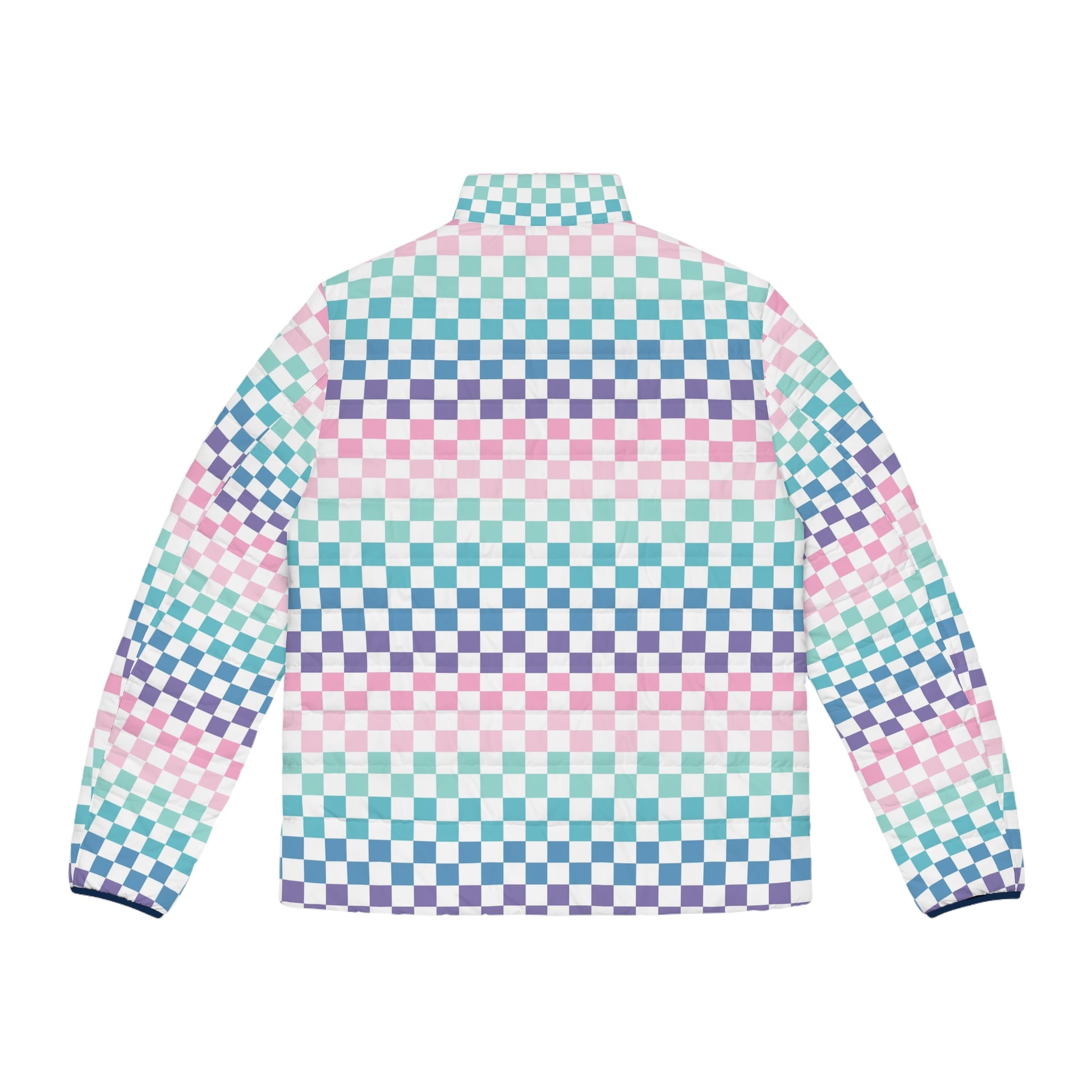 Vaporwave Rainbow  Checkerboard Multi-Color Men's Puffer Jacket (AOP), Artsulli - Art is Long, Life is Short, All Over Prints, , , , , , , 