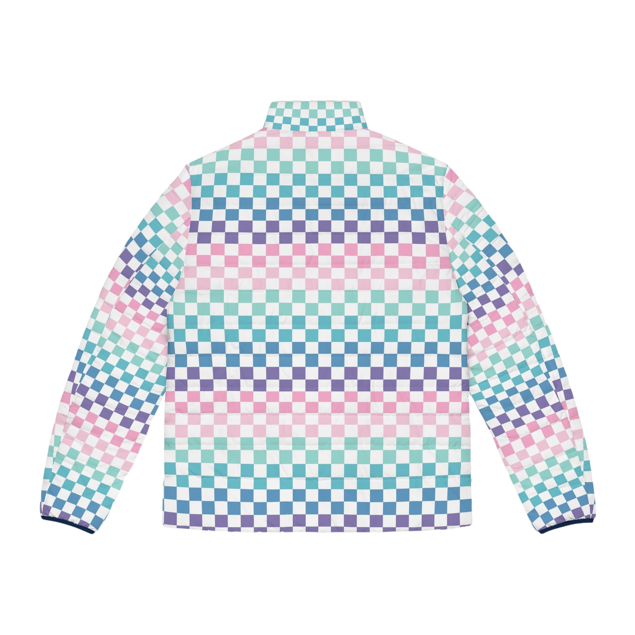 Vaporwave Rainbow  Checkerboard Multi-Color Men's Puffer Jacket (AOP), Artsulli - Art is Long, Life is Short, All Over Prints, , , , , , , 