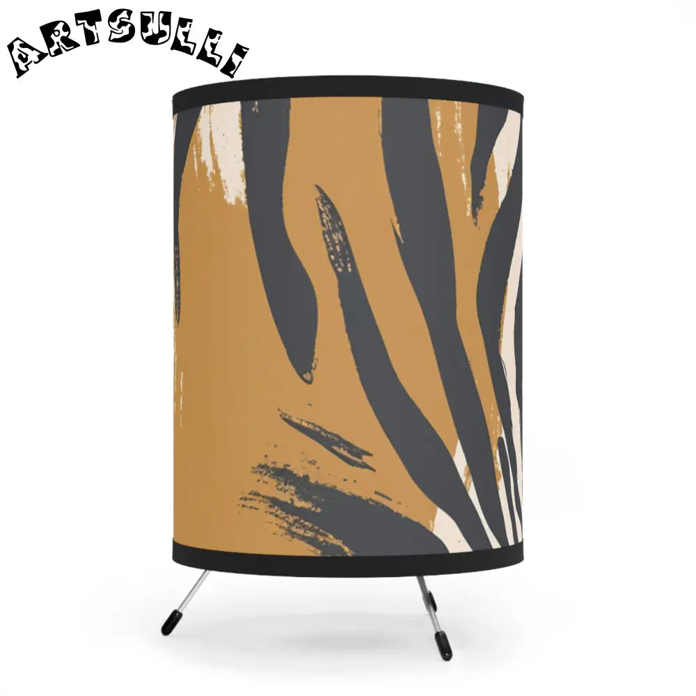 JAKKOUTTHEBXX Cylindrical Zebra Print Tripod Lamp in Black Tan and Cream 2025