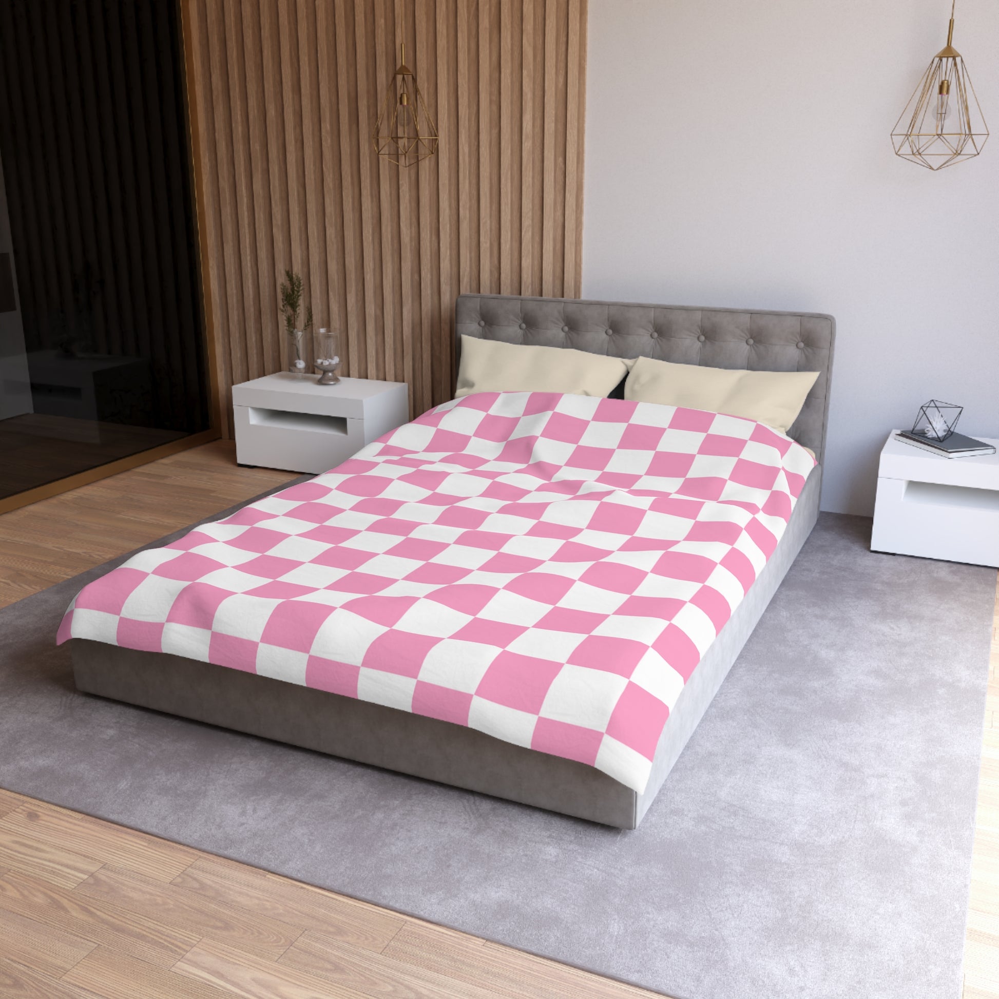 Checkerboard Hot Pink and White Microfiber Duvet Cover, Artsulli - Art is Long, Life is Short, Home Decor, , , , , , , 