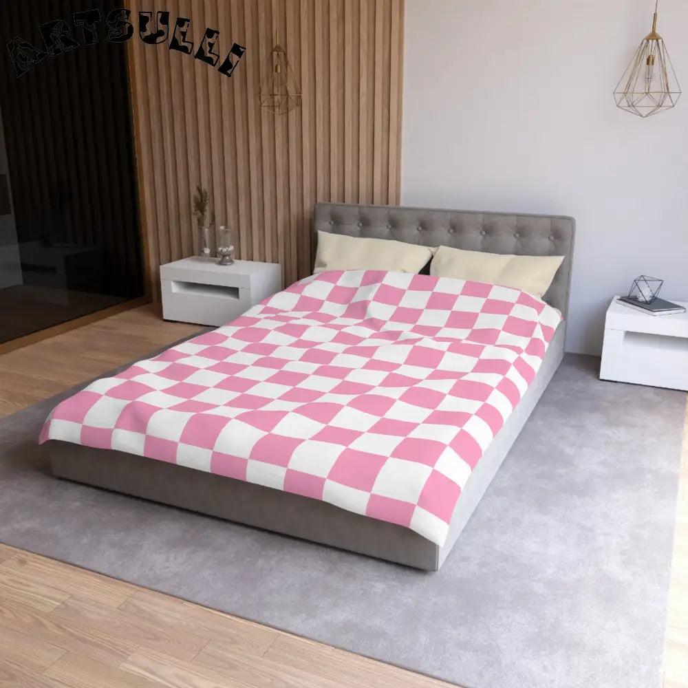 JAKKOUTTHEBXX Checkerboard Hot Pink and White Microfiber Duvet Cover