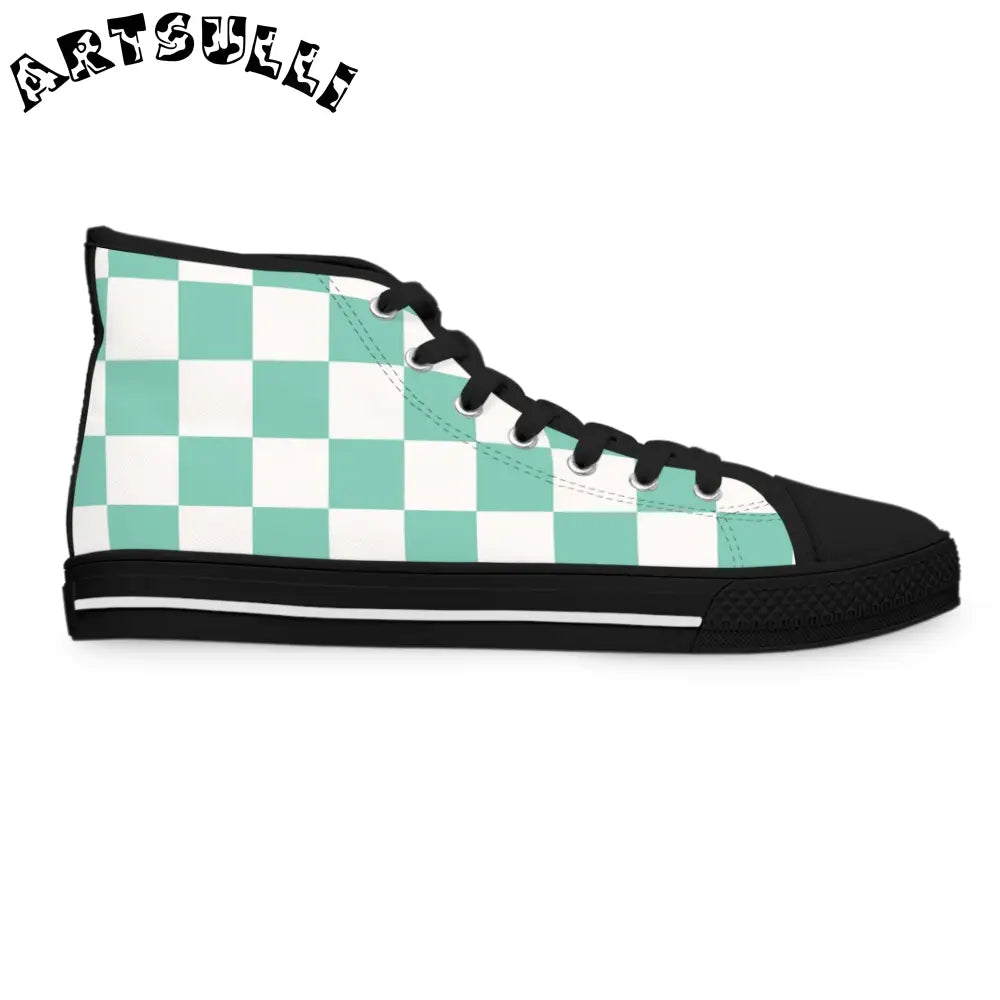 JAKKOUTTHEBXX Checkerboard Light Green Women’s High Top Sneakers