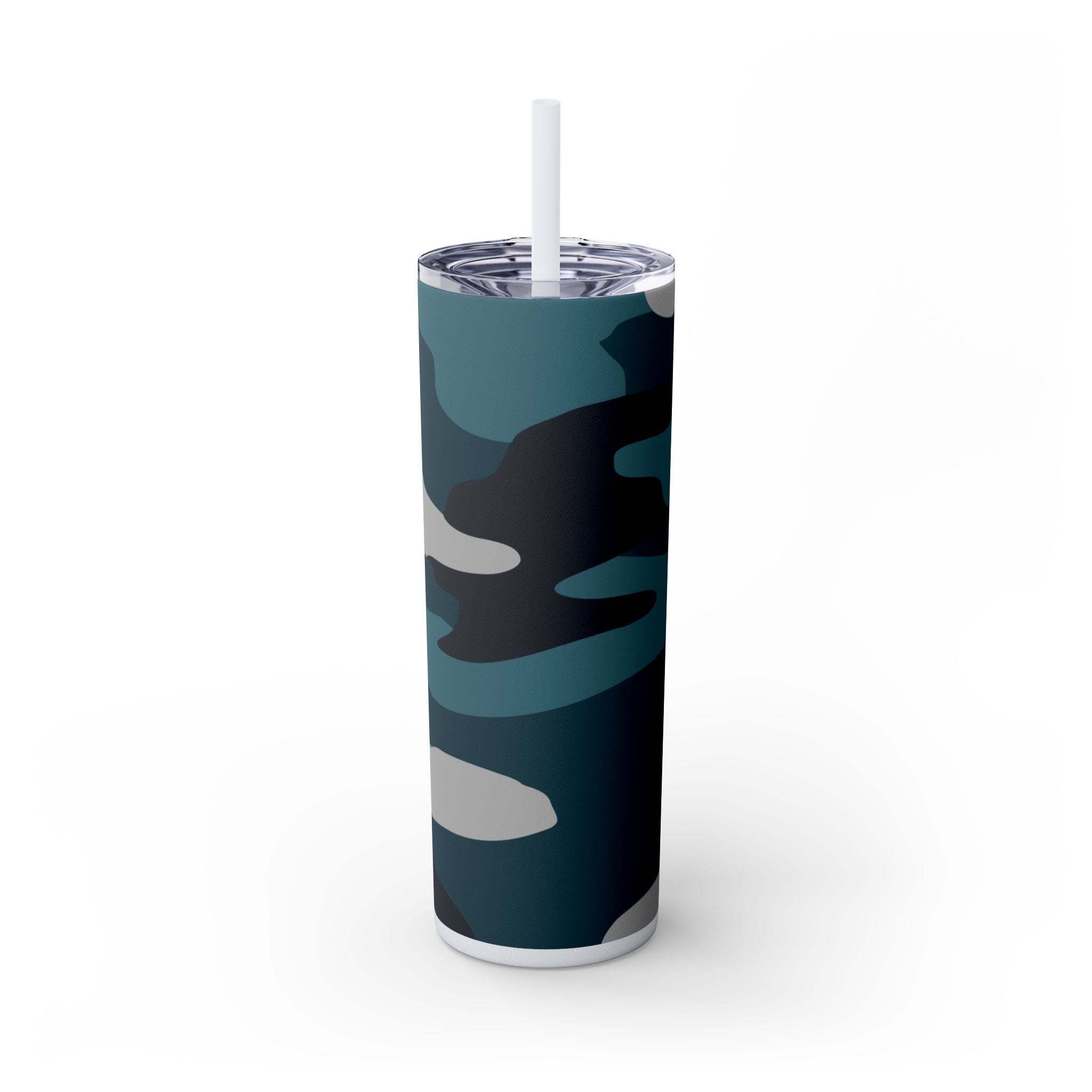 Blue Camouflage Skinny Tumbler with Straw, 20oz, Artsulli - Art is Long, Life is Short, Mug, Finish, Glossy, Color, Glitter Iceberg, Size, 20oz, 11864579677796