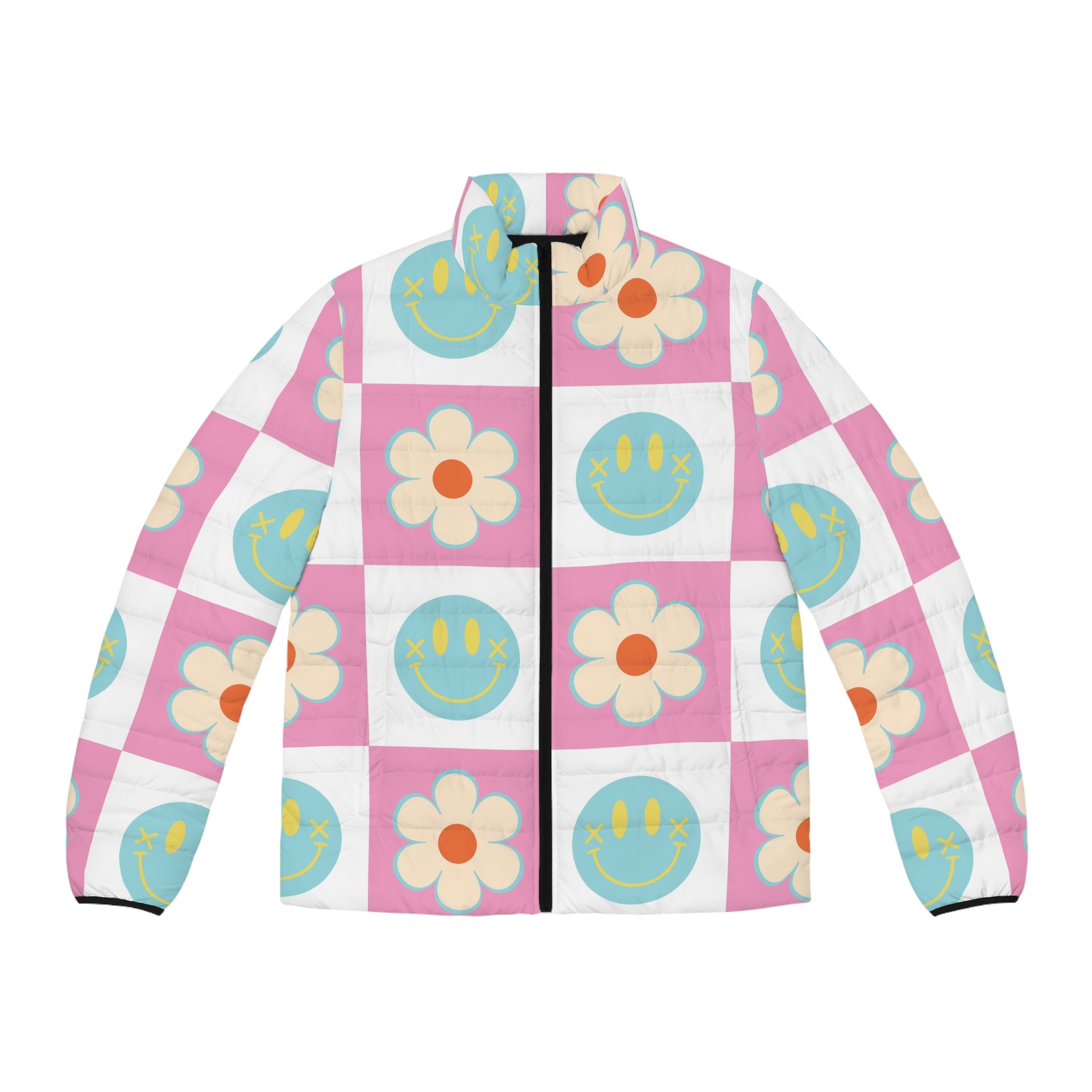 Madotsukis Grin Bloom Men's Puffer Jacket (AOP), Artsulli - Art is Long, Life is Short, All Over Prints, Size, S, Color, Black zipper, , , 31253903185998459080