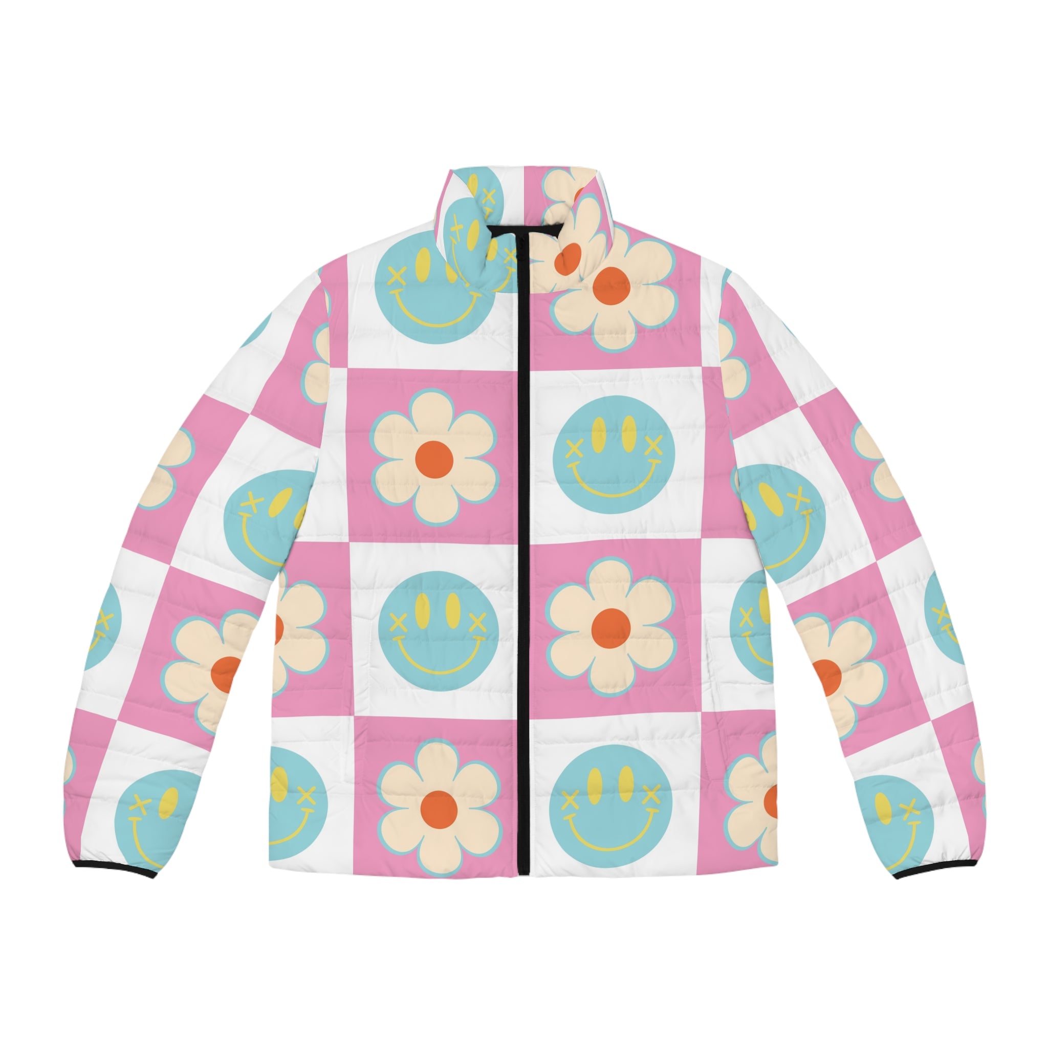 Madotsukis Grin Bloom Men's Puffer Jacket (AOP), Artsulli - Art is Long, Life is Short, All Over Prints, Size, S, Color, Black zipper, , , 31253903185998459080