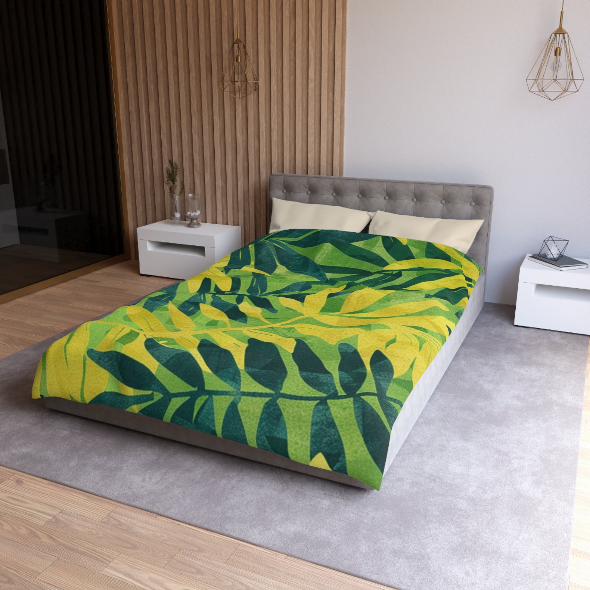 Green Leaf x Yellow Leaf x Tropical x Jungle Microfiber Duvet Cover, Artsulli - Art is Long, Life is Short, Home Decor, , , , , , , 