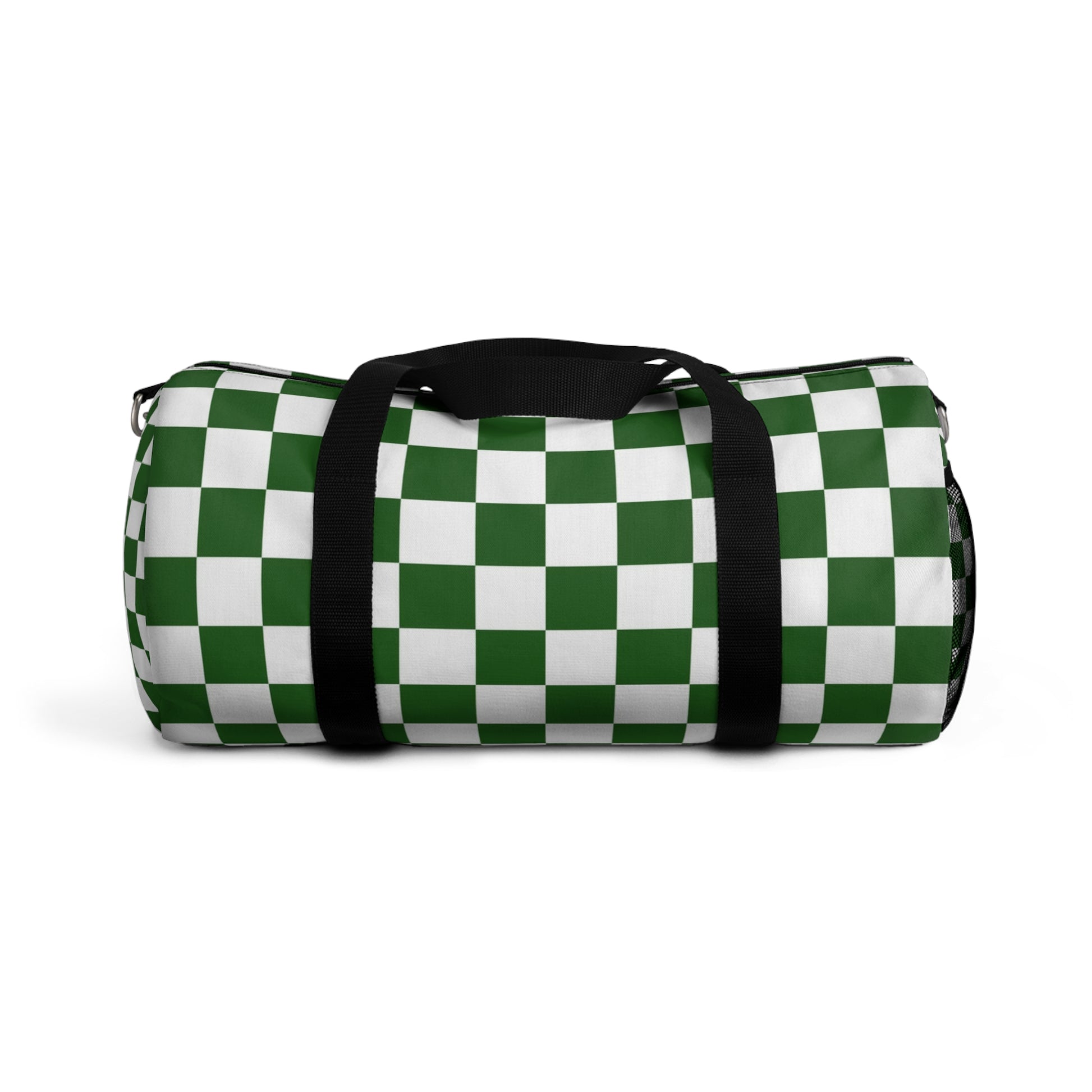 Checkerboard White and Dark Green Duffel Bag, Artsulli - Art is Long, Life is Short, Bags, Size, Small, , , , , 26287702765621879581