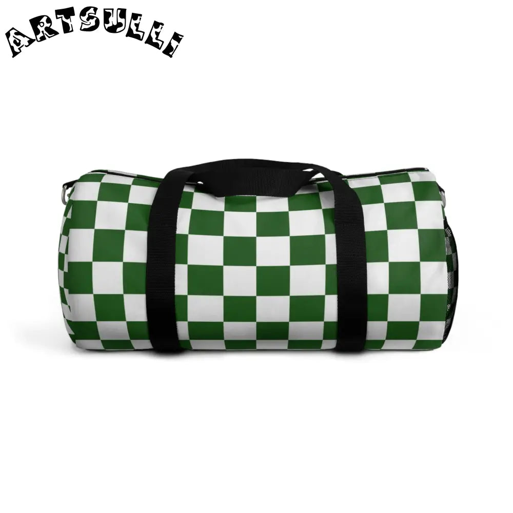 JAKKOUTTHEBXX Checkerboard White and Dark Green Duffel Bag