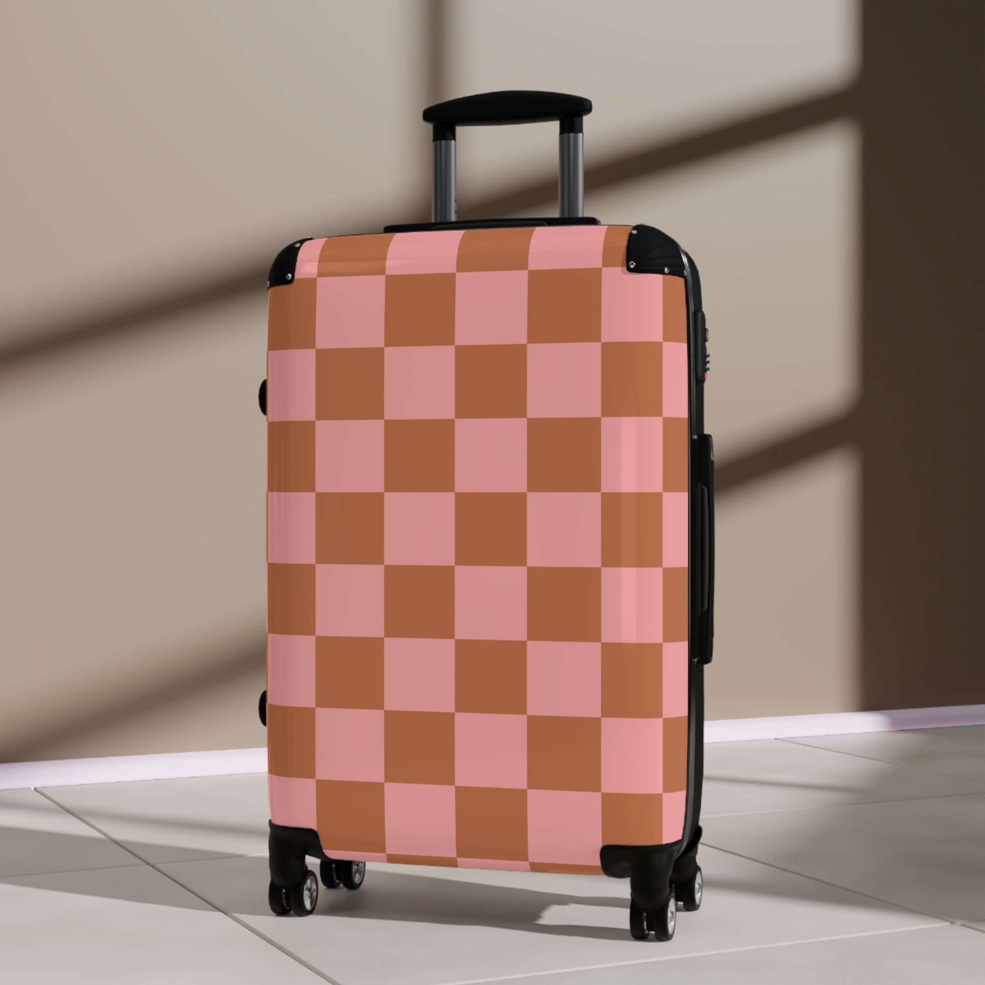 Chessboard Pink and Brown Suitcase, Artsulli - Art is Long, Life is Short, Bags, , , , , , , 