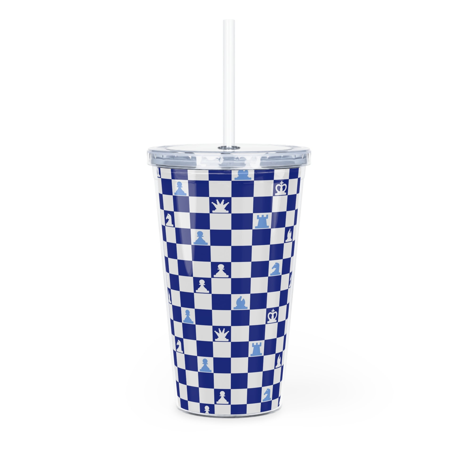 Chessboard Navy Blue Plastic Tumbler with Straw, Artsulli - Art is Long, Life is Short, Mug, , , , , , , 